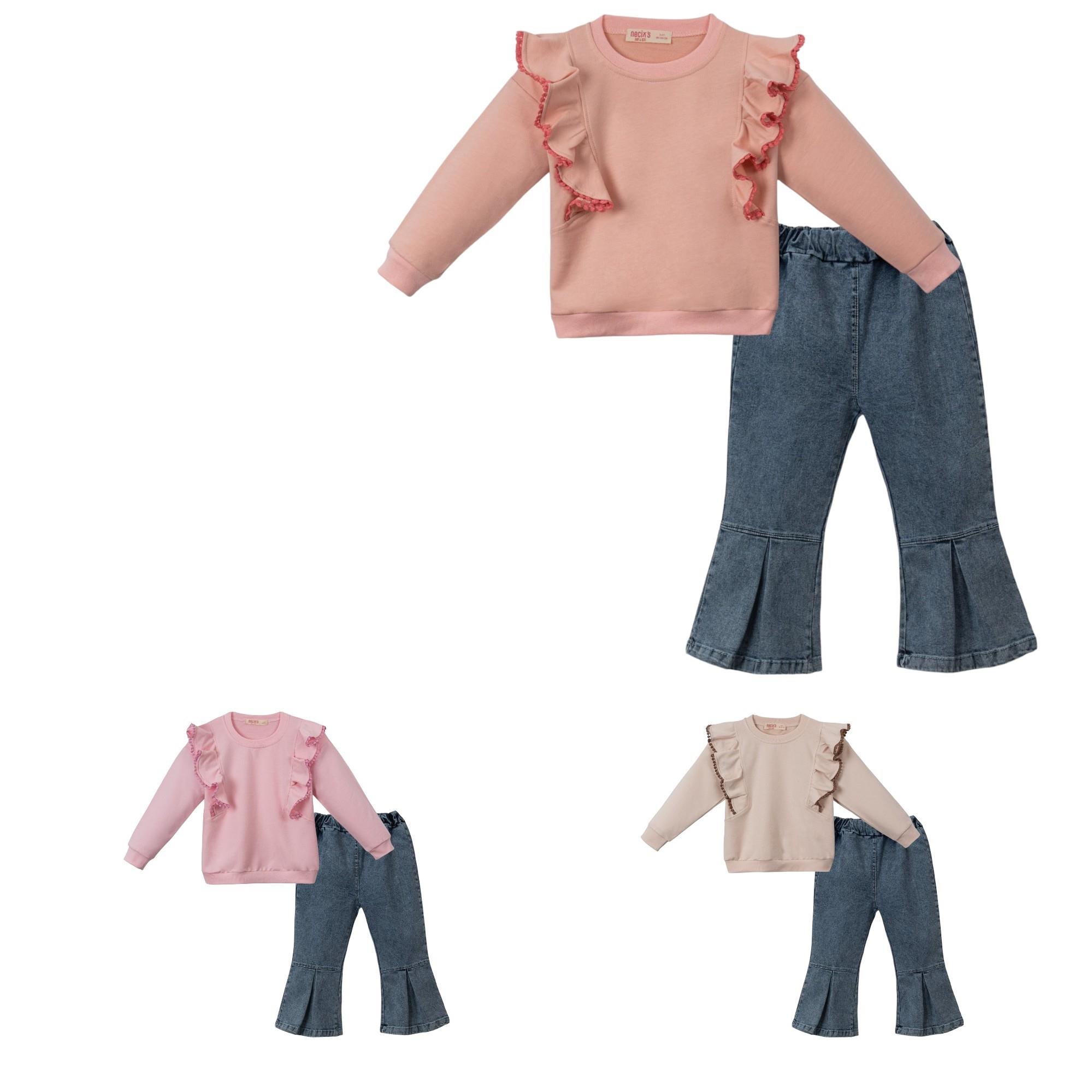 Zeyna Fırfırlı Kot Pantalonlu Kız Çocuk İkili Takım