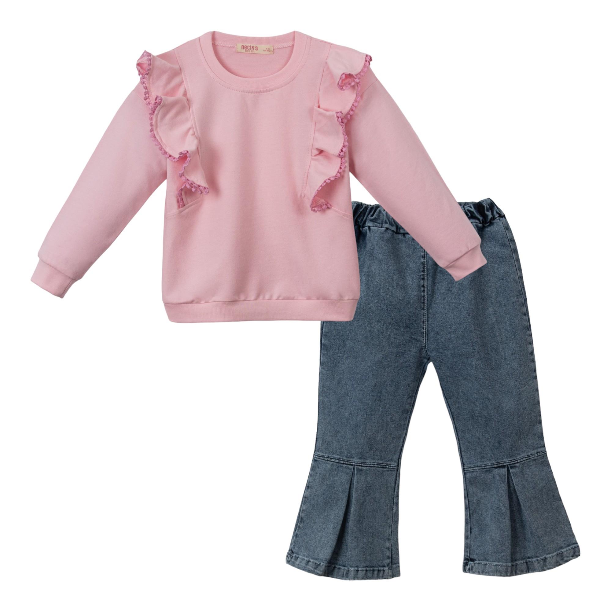 Zeyna Fırfırlı Kot Pantalonlu Kız Çocuk İkili Takım