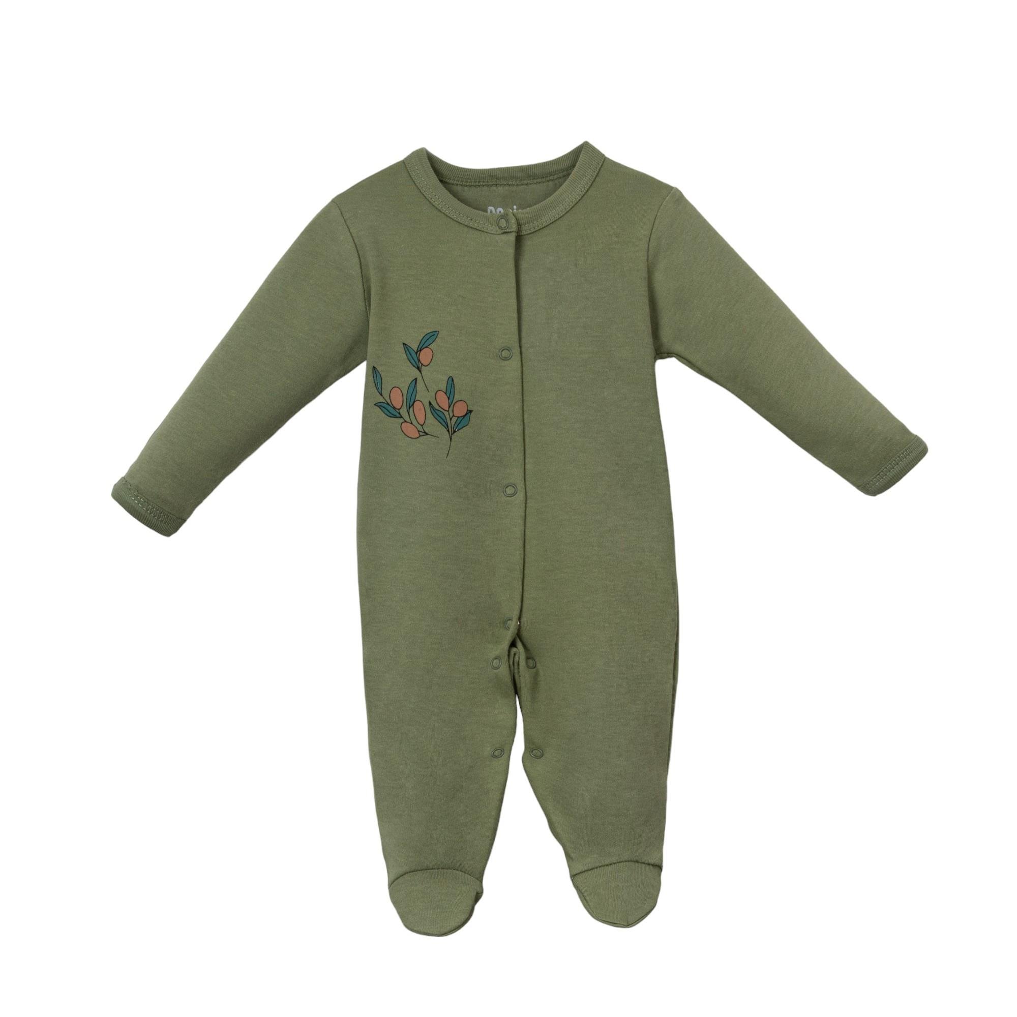 Zeytin Çiçeği Baskılı Erkek Bebek Üçlü Tulum