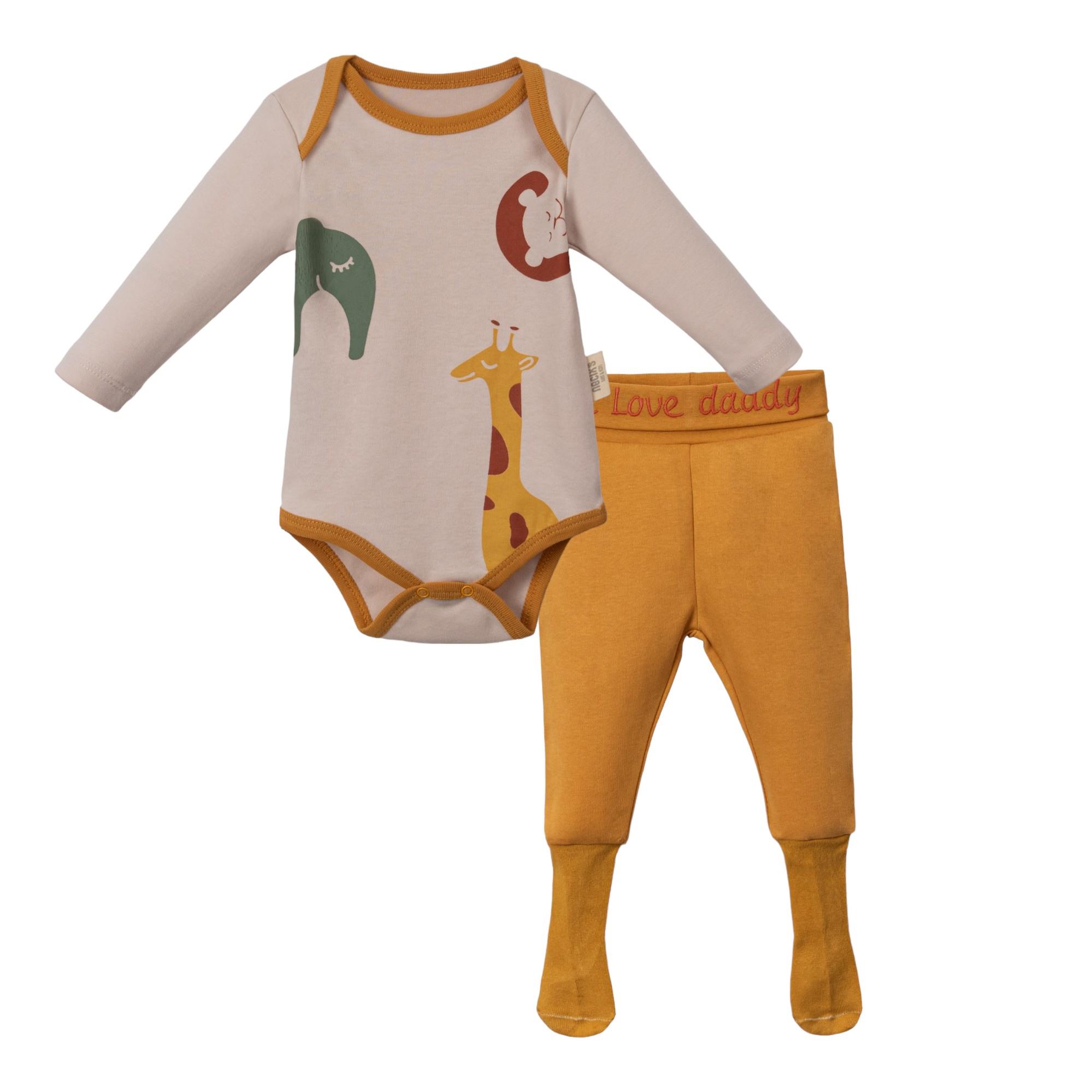 Zürafa Baskılı Erkek Bebek Bodyli Takım