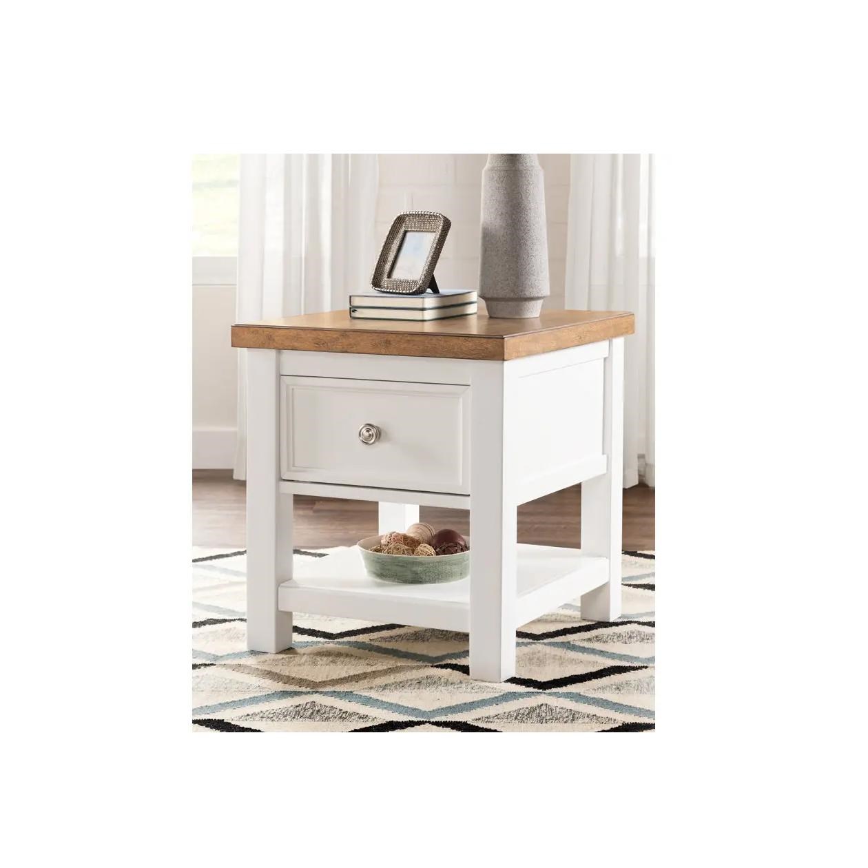Two-Tone End Table with 1 Drawer and 1 Shelf