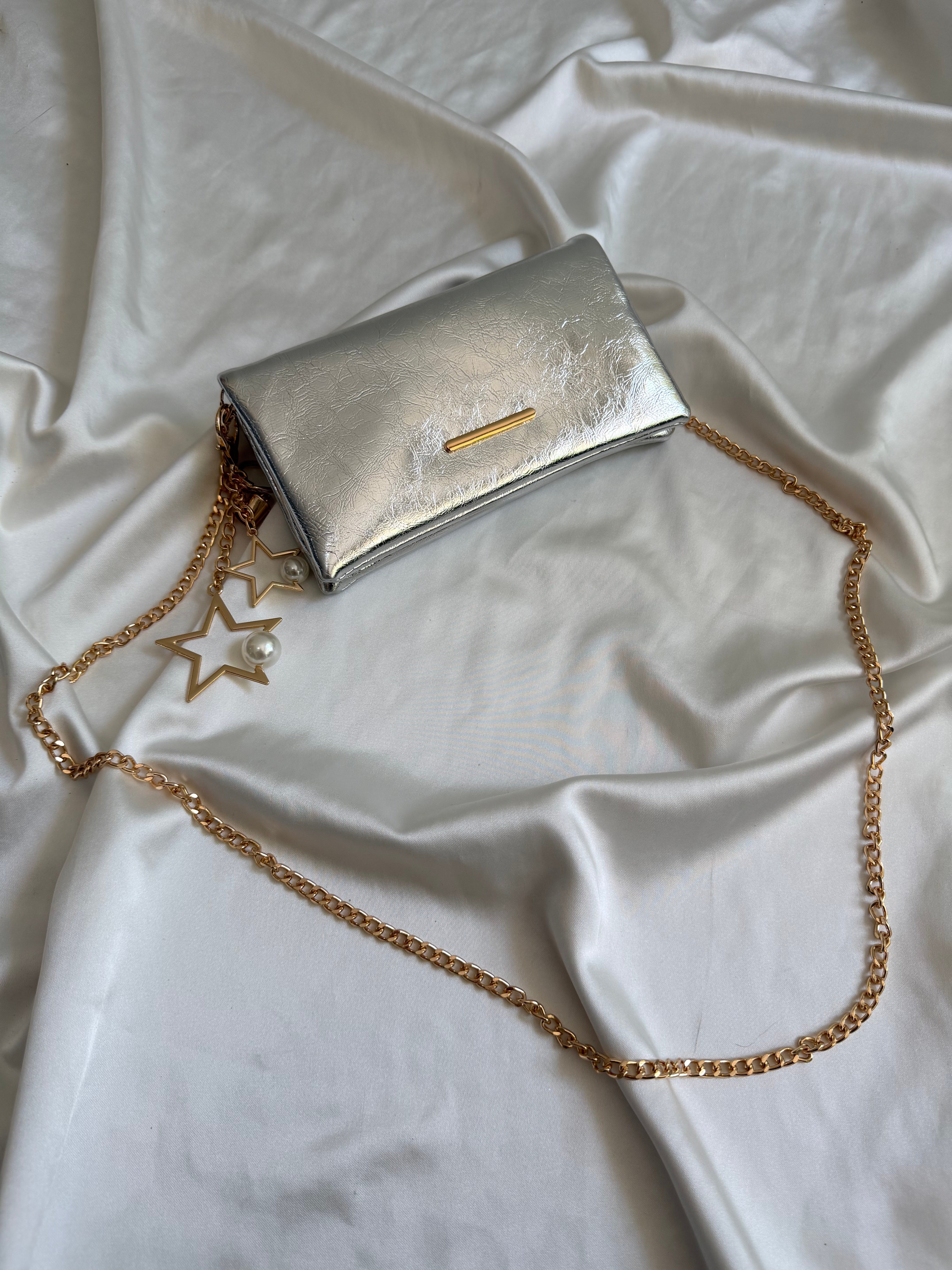 Canggu Model Clutch Çanta , Portföy Çanta , El Çantası Gümüş