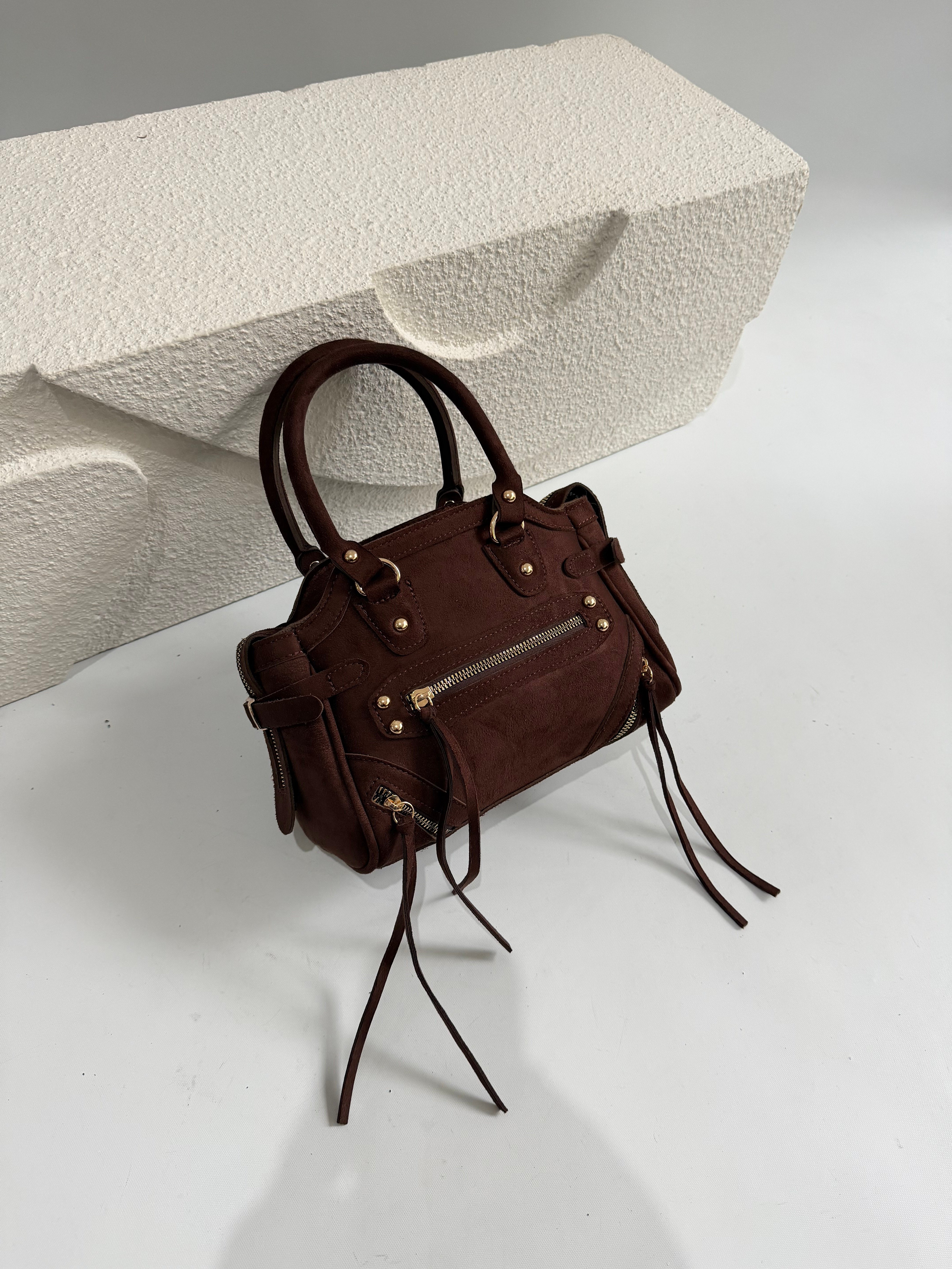 Clara Model El Ve Kadın Omuz Çantası Süet Çanta Acı Kahve