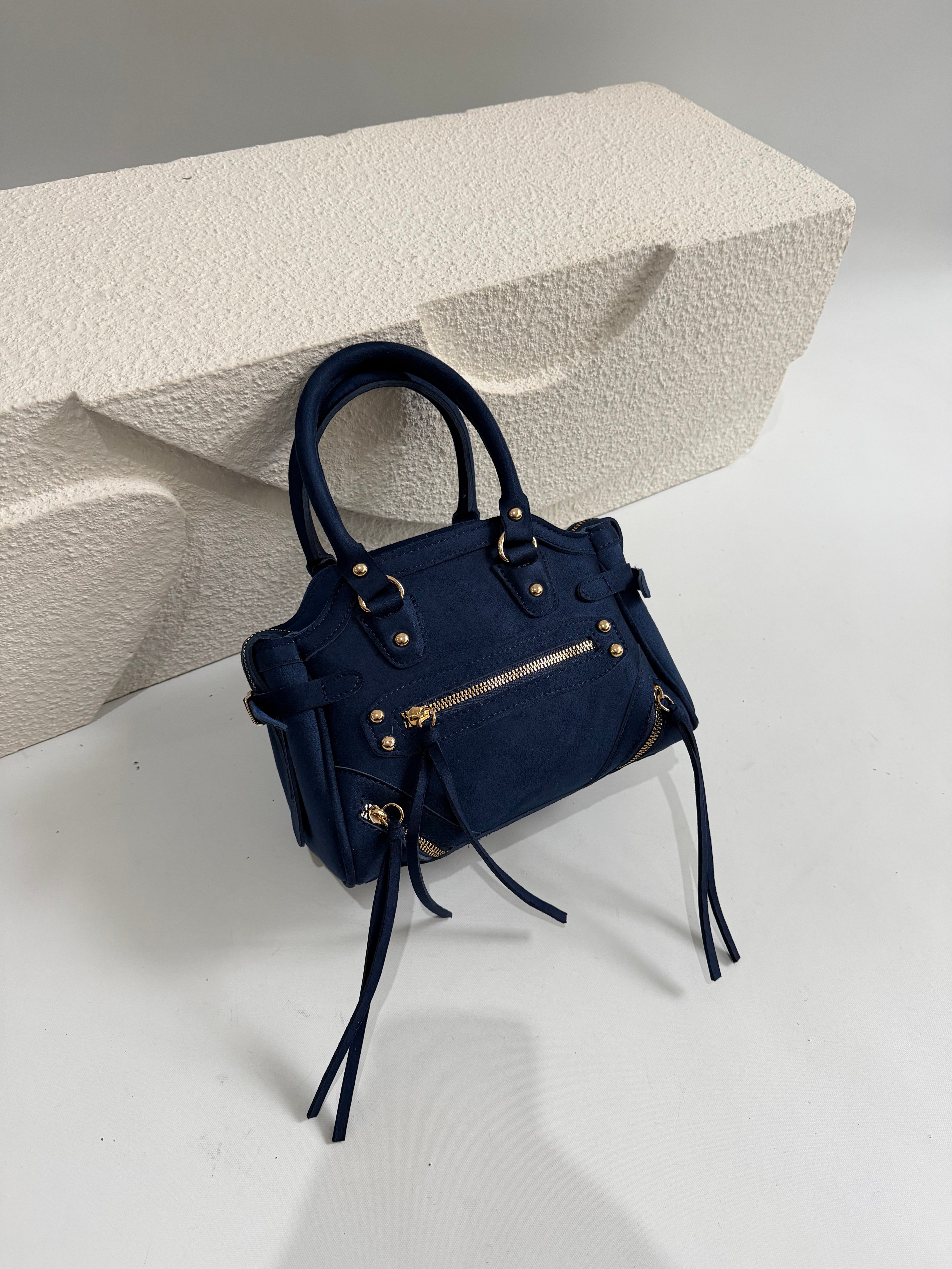 Clara Model El Ve Kadın Omuz Çantası Süet Çanta Lacivert