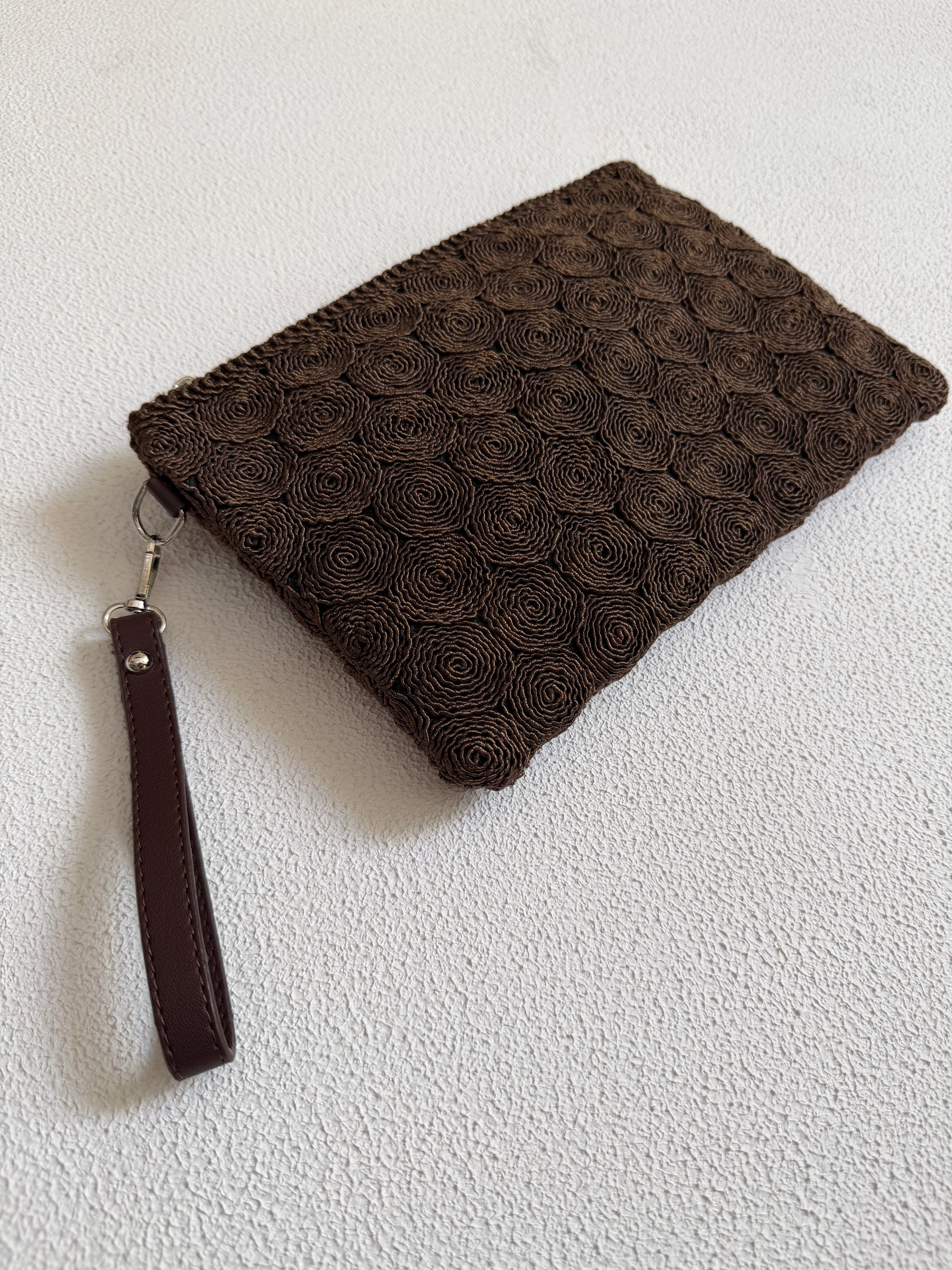 Dantel Model Clutch Çanta , Portföy Çanta , El Çantası Acı Kahve