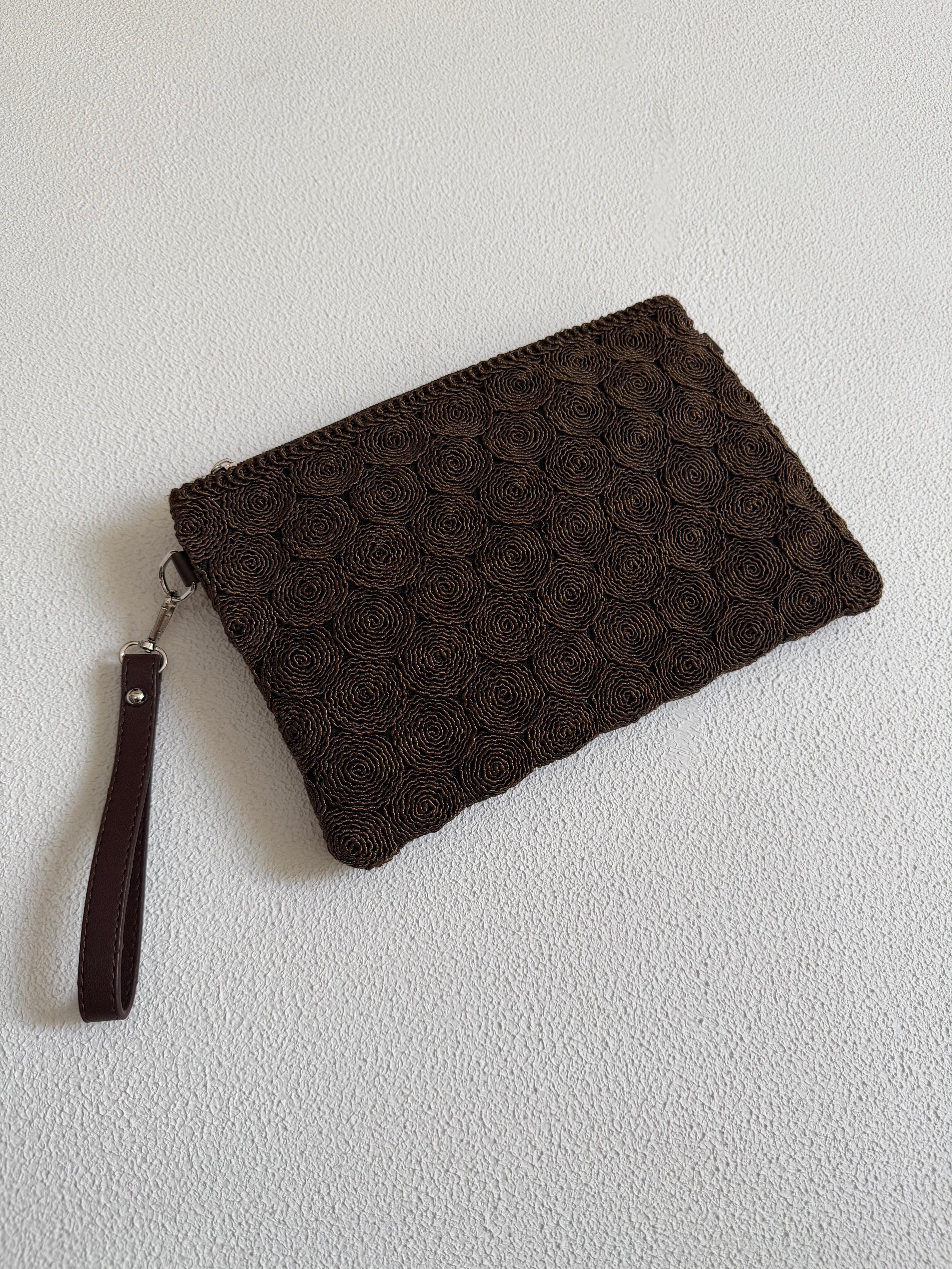 Dantel Model Clutch Çanta , Portföy Çanta , El Çantası Acı Kahve