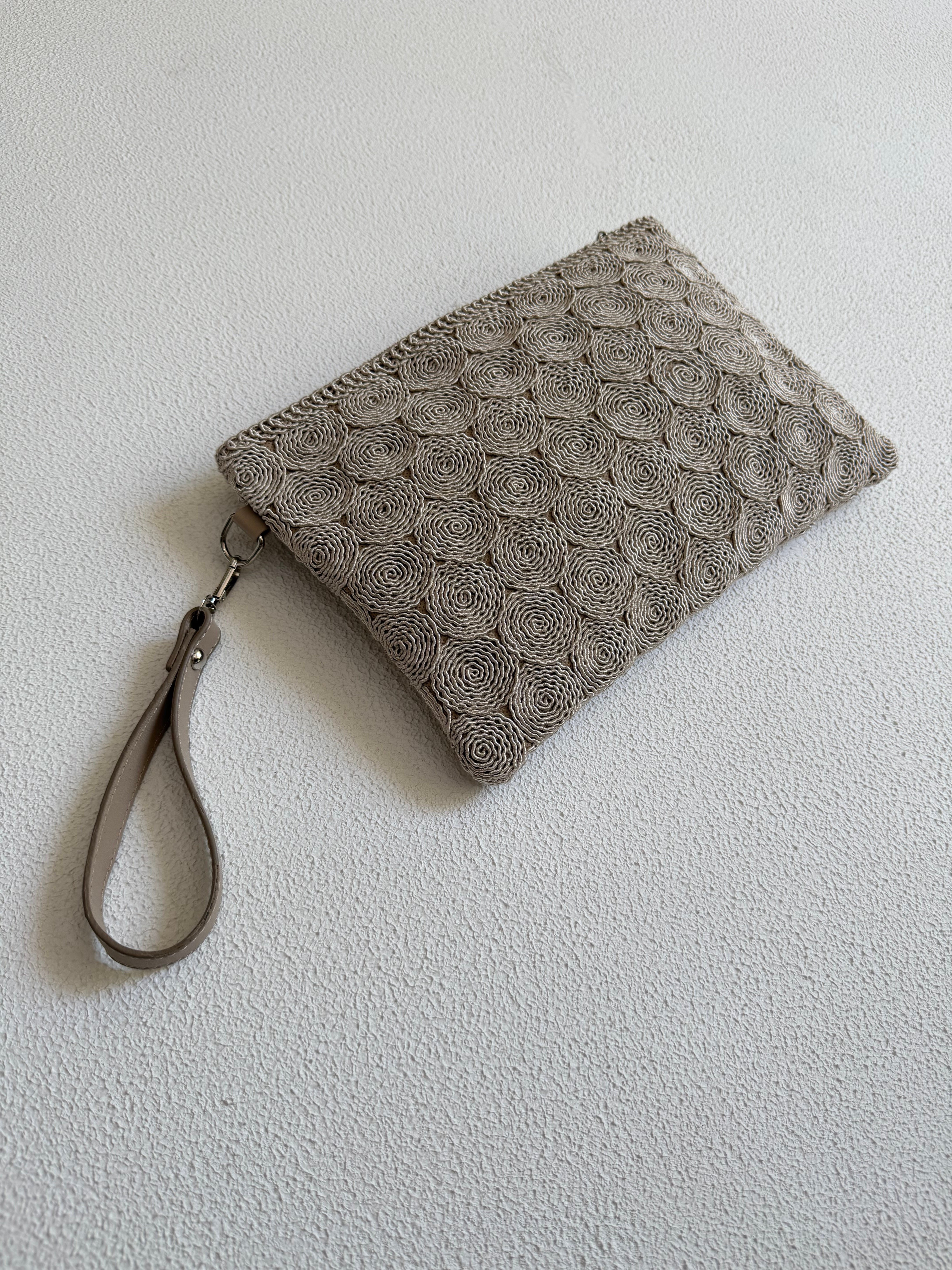 Dantel Model Clutch Çanta , Portföy Çanta , El Çantası Vizon