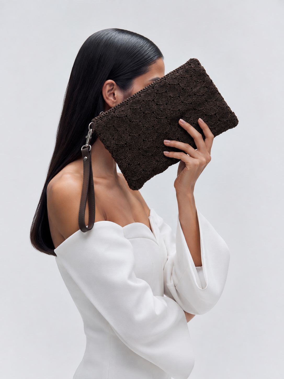 Dantel Model Clutch Çanta , Portföy Çanta , El Çantası Acı Kahve