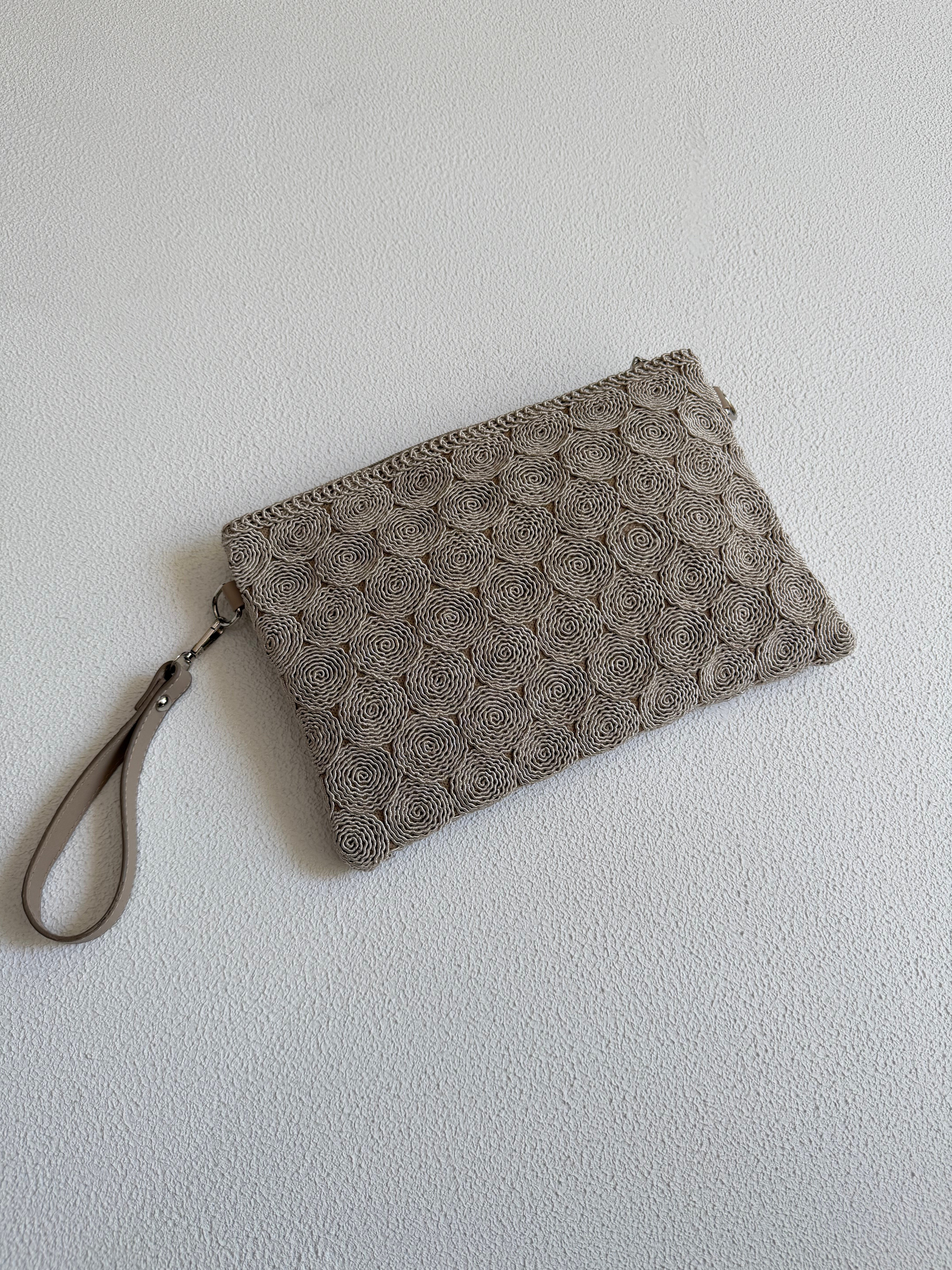 Dantel Model Clutch Çanta , Portföy Çanta , El Çantası Vizon