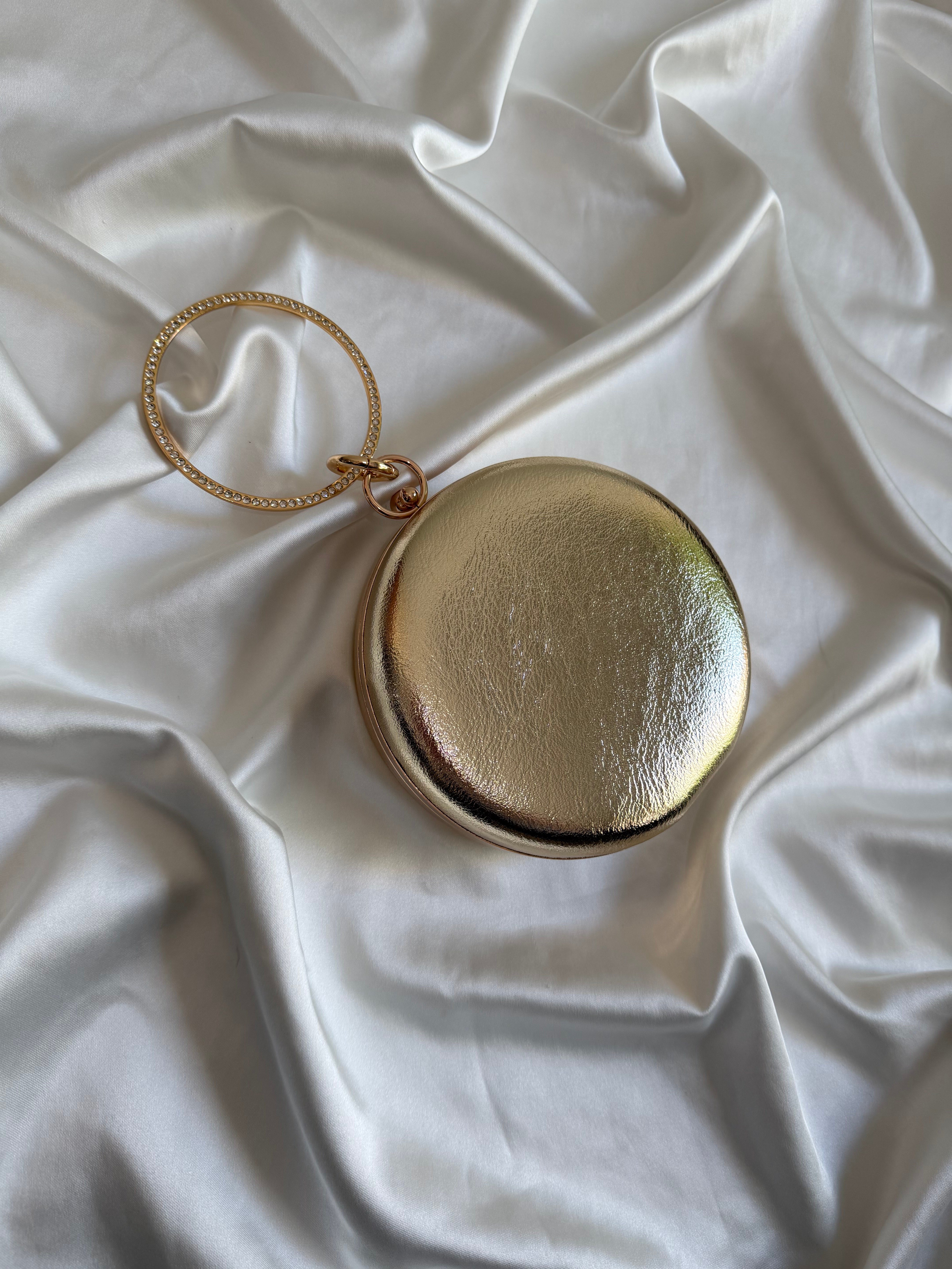 Deri Silindir Model Düğün Nişan Abiye Çanta Gold