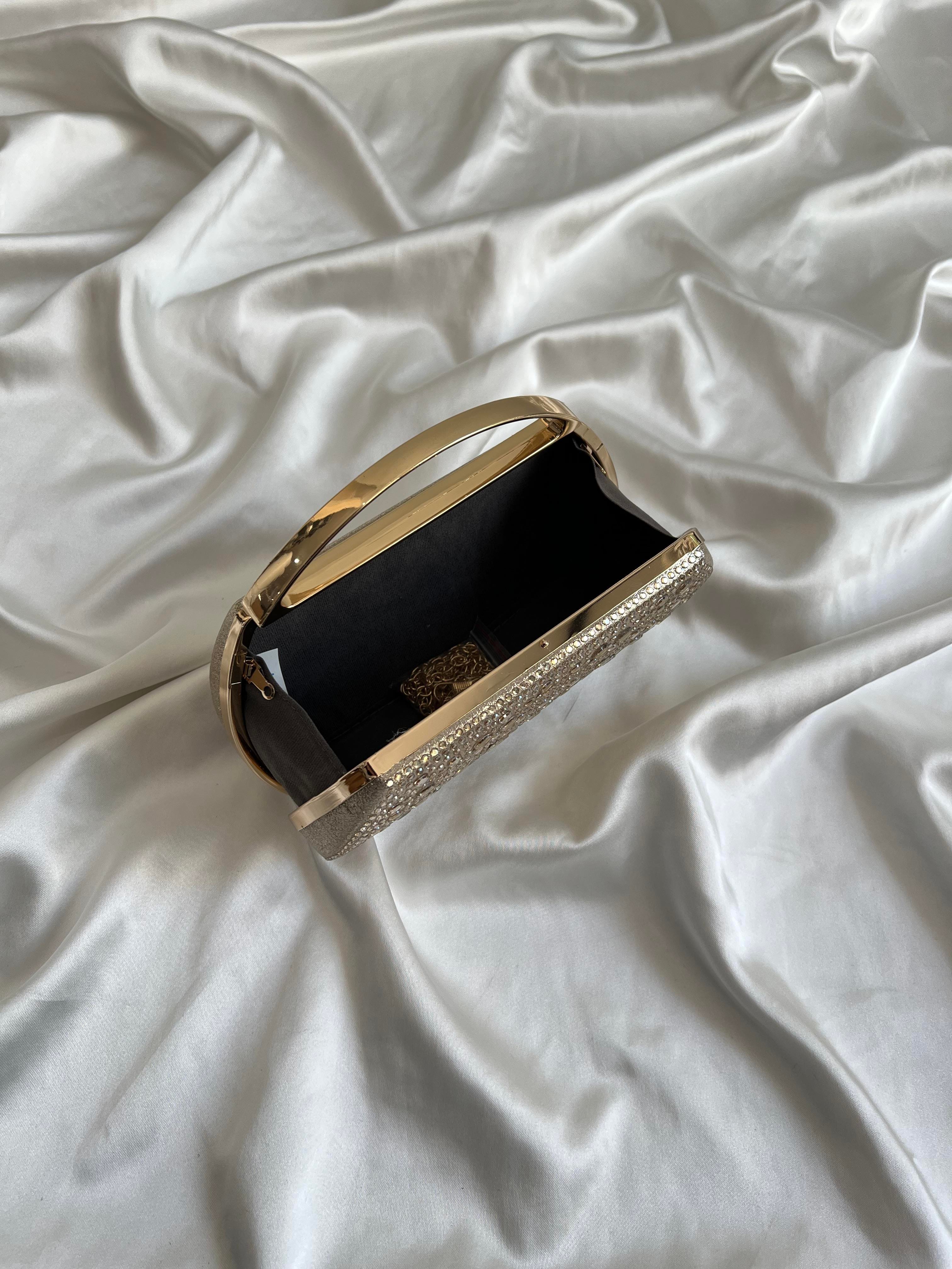 Flore Abiye Model Düğün Nişan Çantası Gold