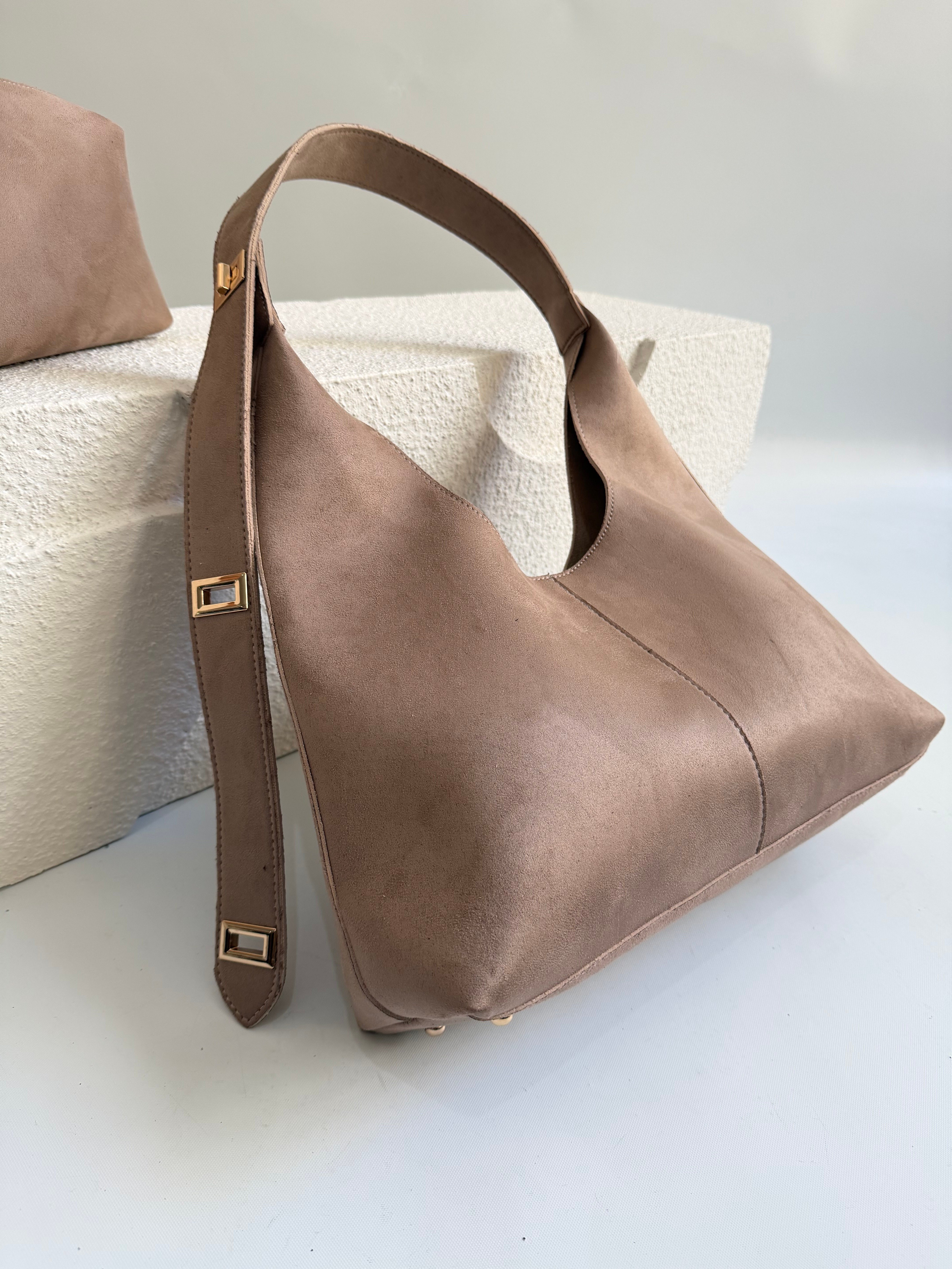Gift Model El Ve Kadın Omuz Çantası Süet Çanta Yavru Hediyeli Vizon