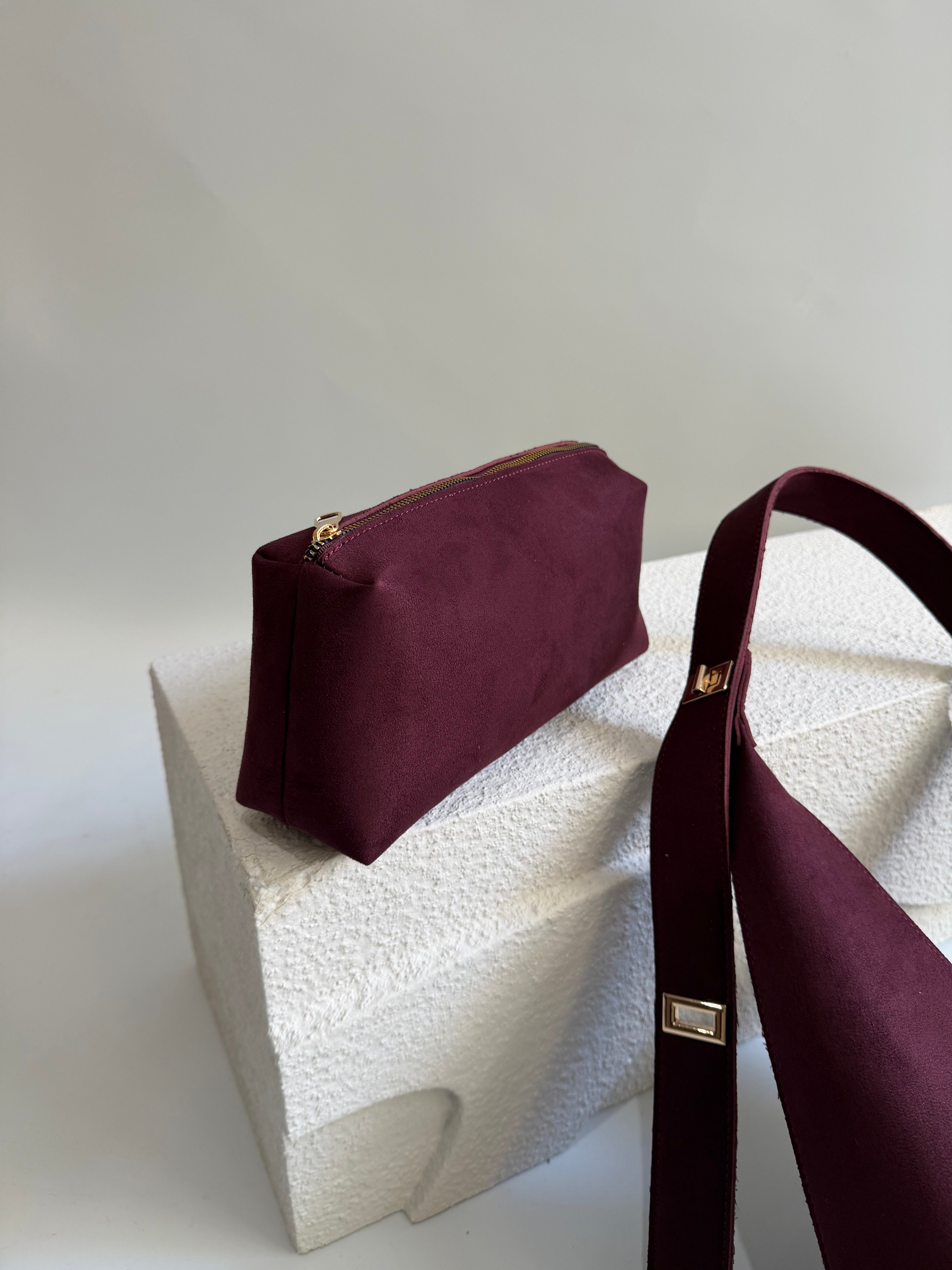 Gift Model El Ve Kadın Omuz Çantası Süet Çanta Yavru Hediyeli Bordo