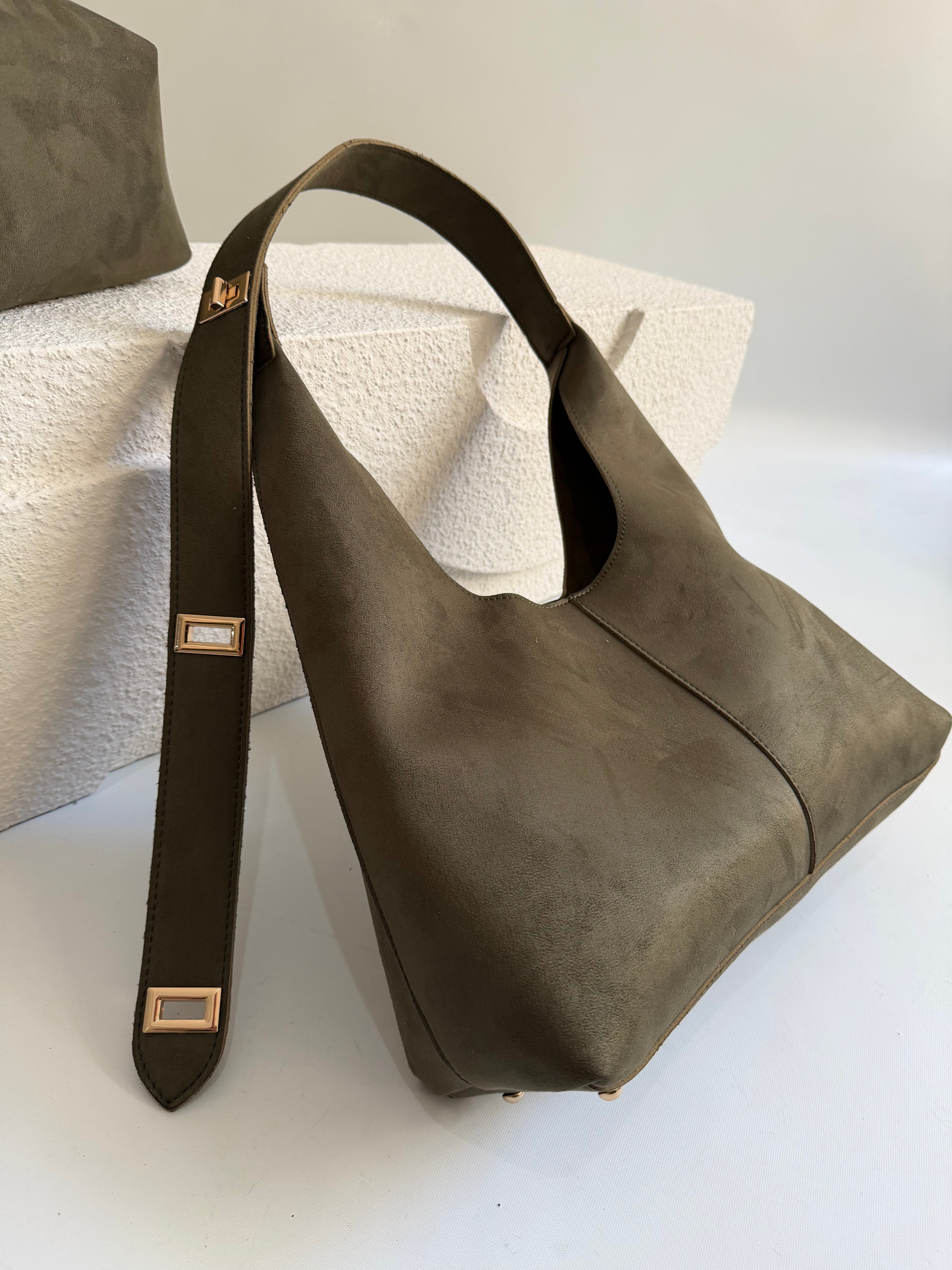 Gift Model El Ve Kadın Omuz Çantası Süet Çanta Yavru Hediyeli Haki