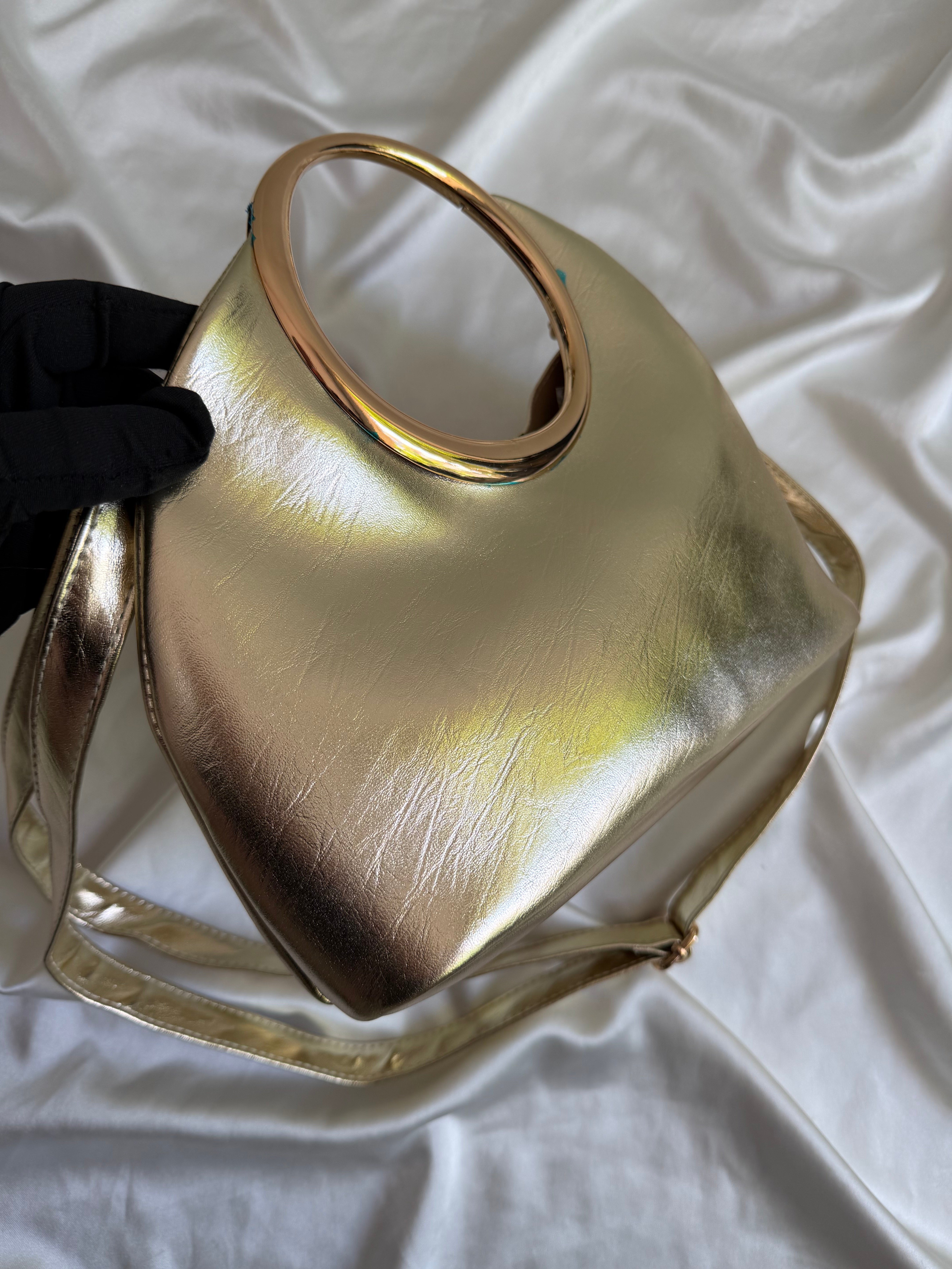 Halka Model El Ve Kadın Omuz Çapraz Çanta Gold