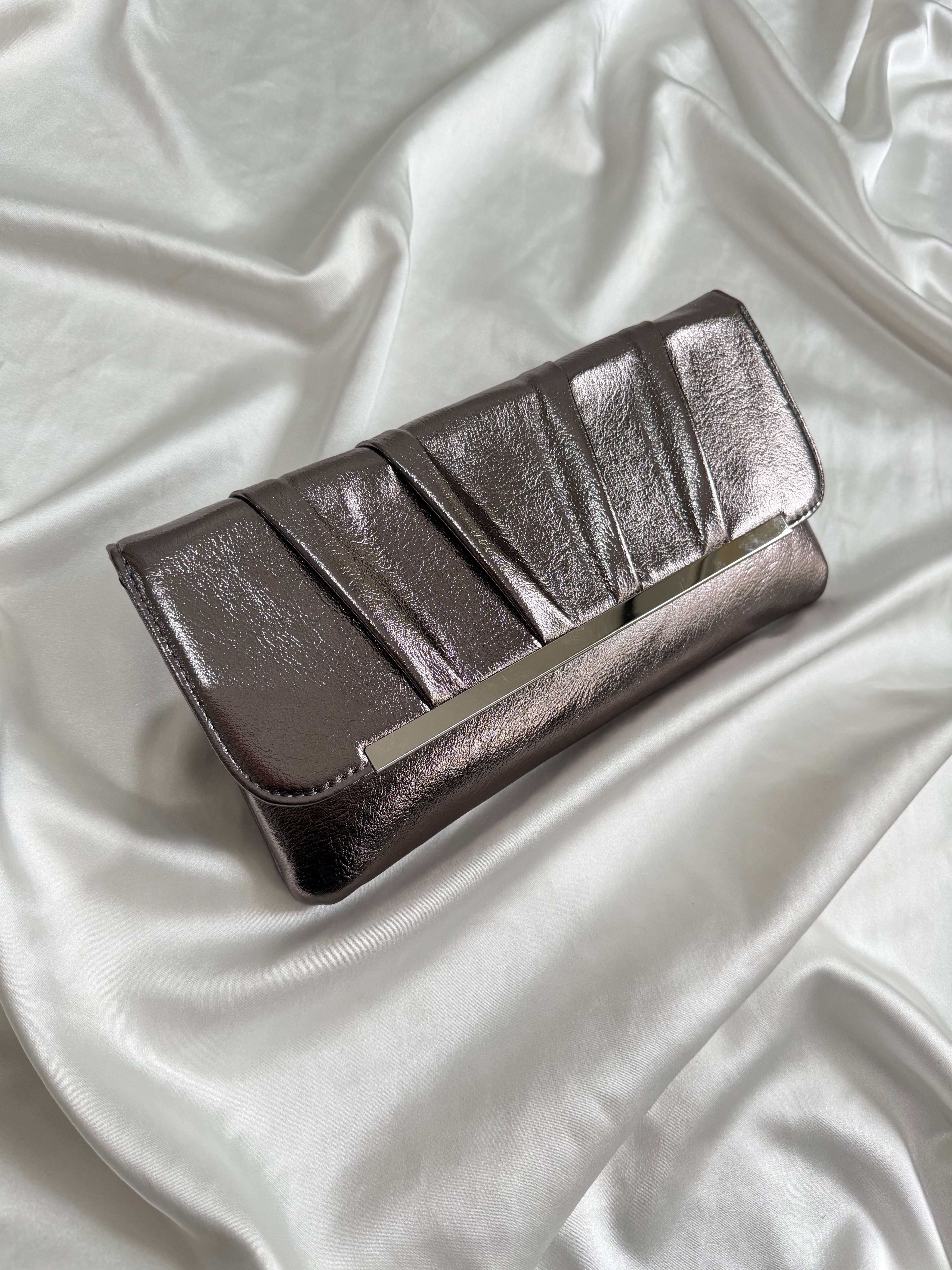 Holly Model Düğün Nişan Abiye Çanta Clutch Çanta Platin