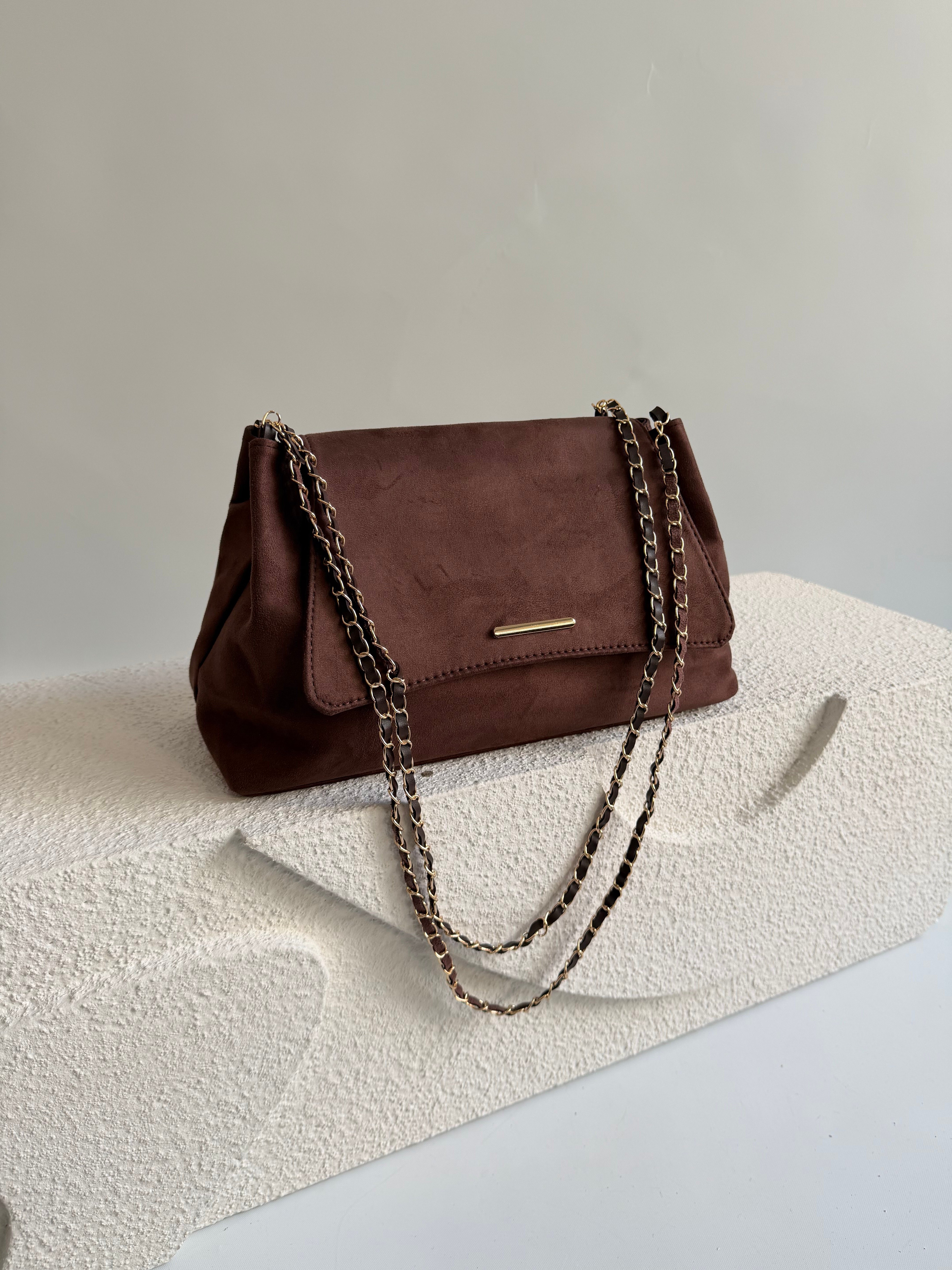 Mocca Model El Ve Kadın Omuz Çantası Süet Çanta Acı Kahve