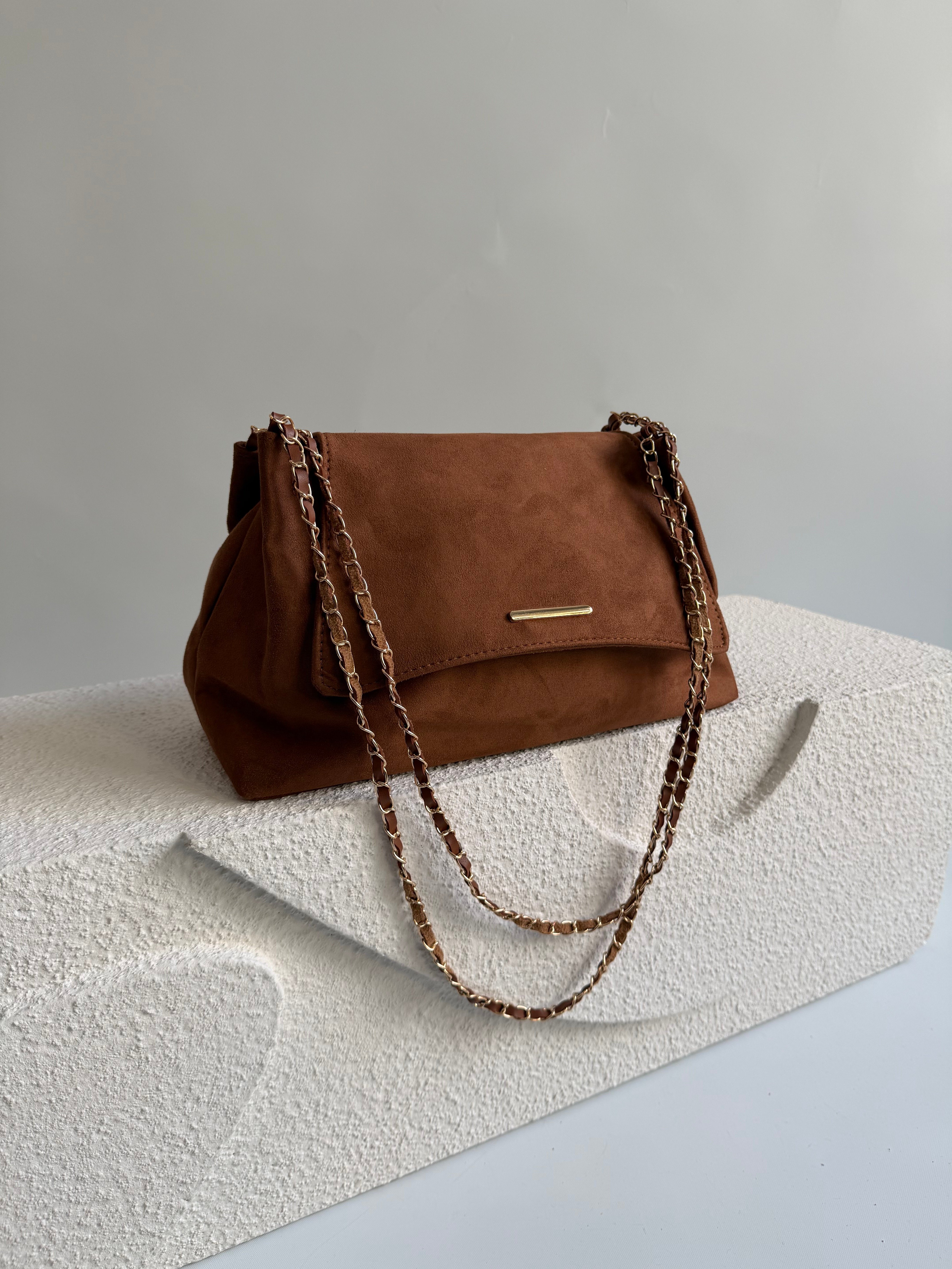 Mocca Model El Ve Kadın Omuz Çantası Süet Çanta Taba
