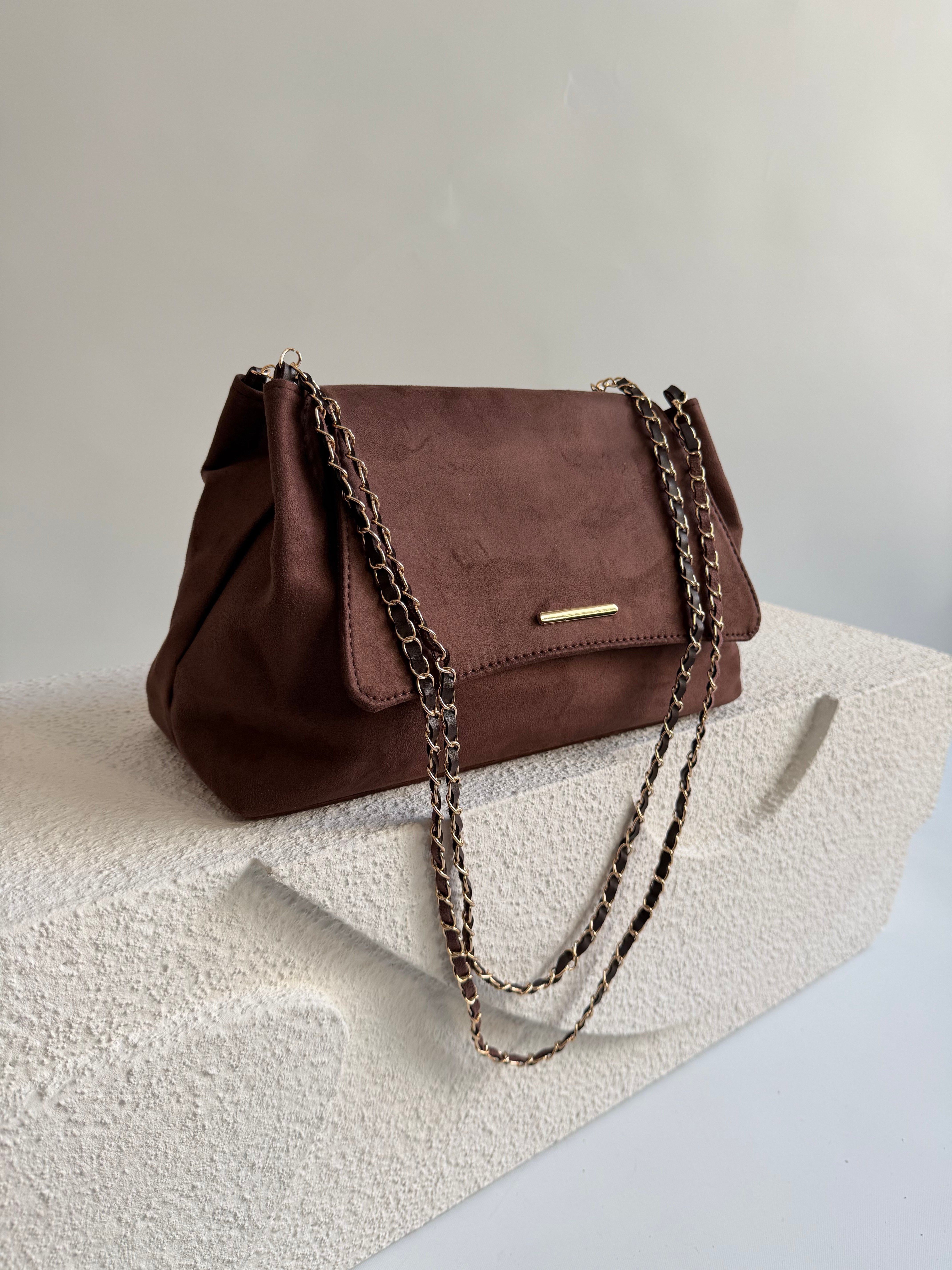 Mocca Model El Ve Kadın Omuz Çantası Süet Çanta Acı Kahve