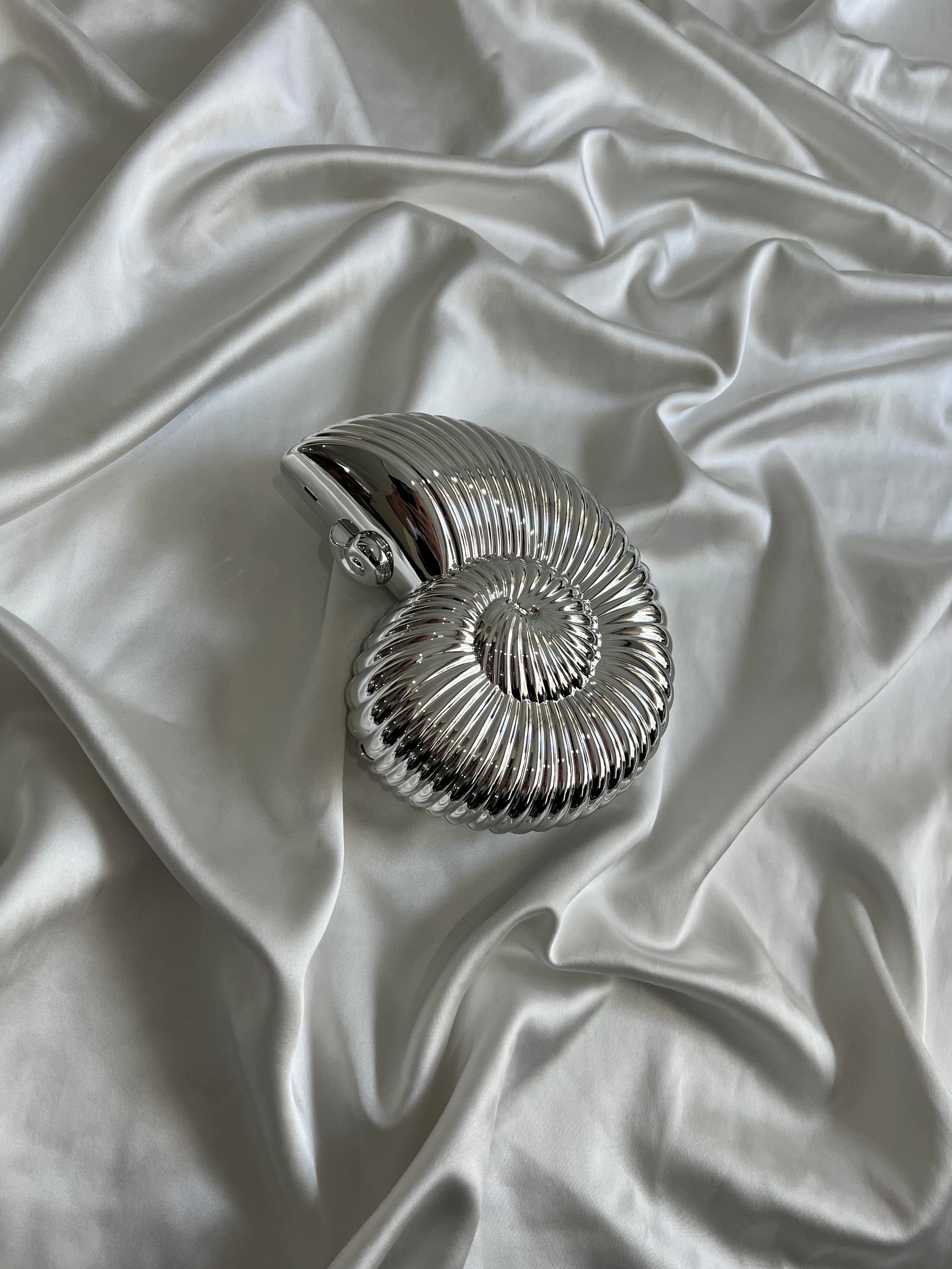 Nautilus Abiye Model Düğün Nişan Çantası Gümüş