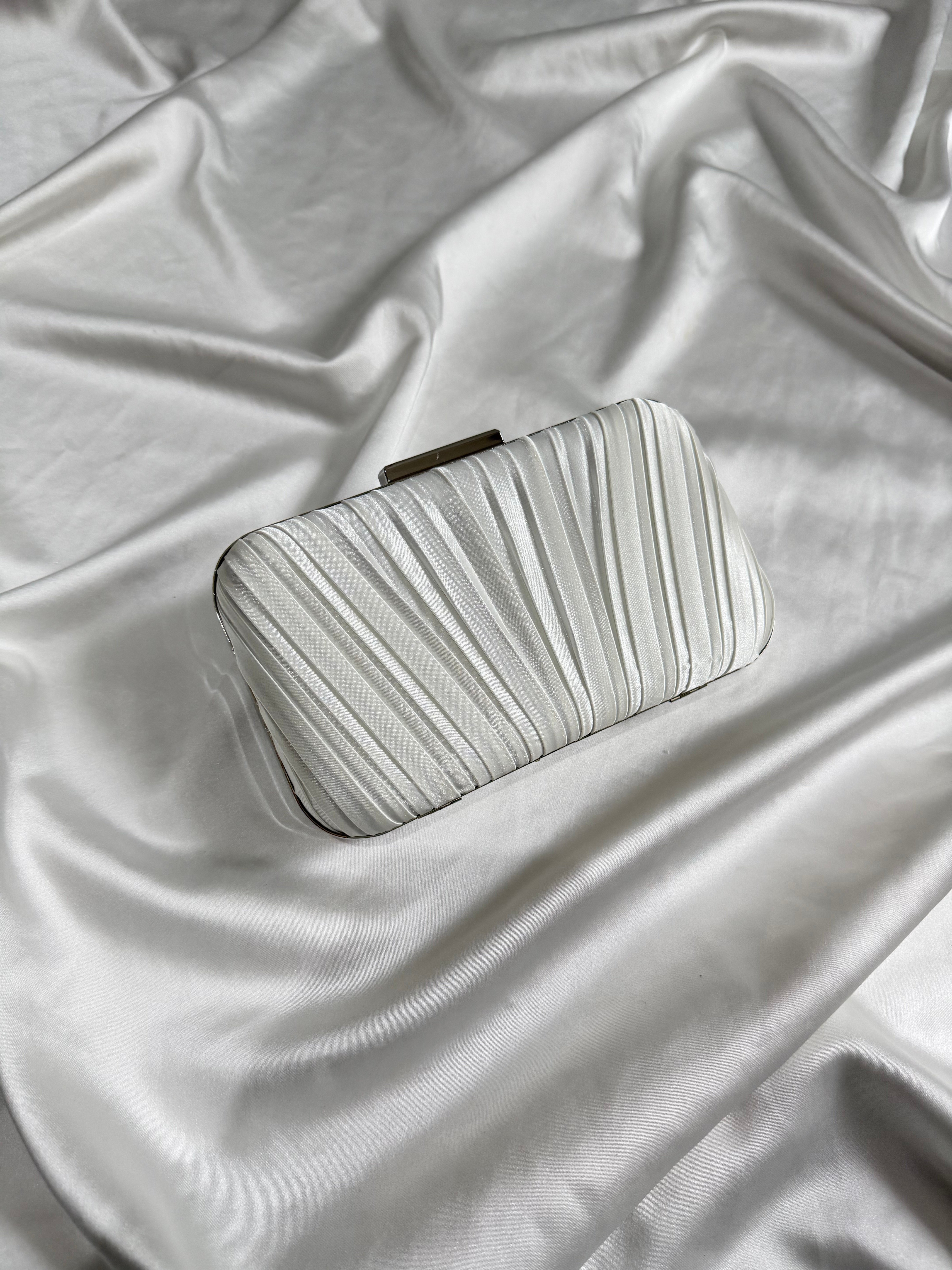 Pileli Model Düğün Nişan Abiye Çanta Beyaz