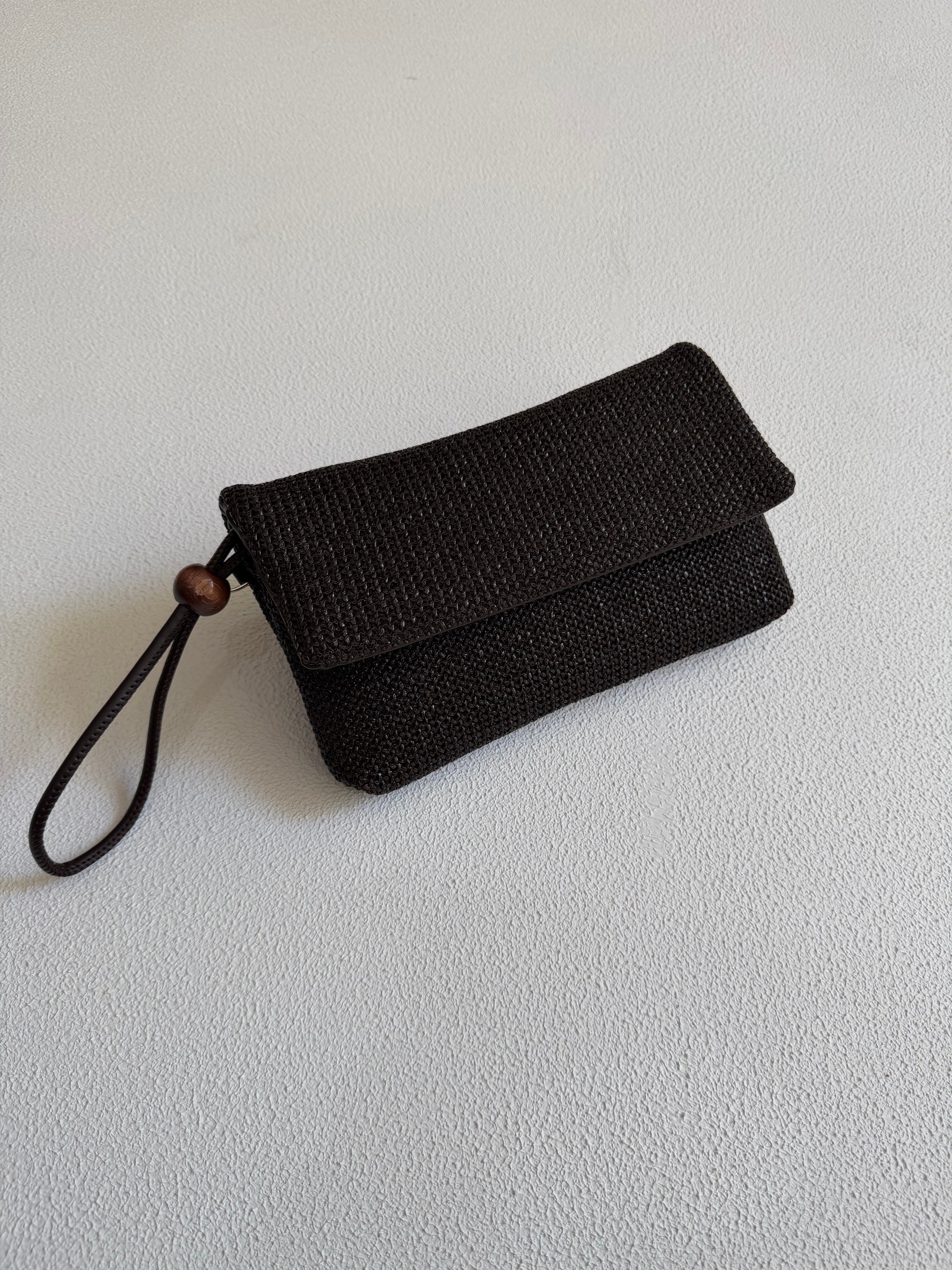Sade Model Clutch Çanta , Portföy Çanta , El Çantası  Hasır Acı Kahve