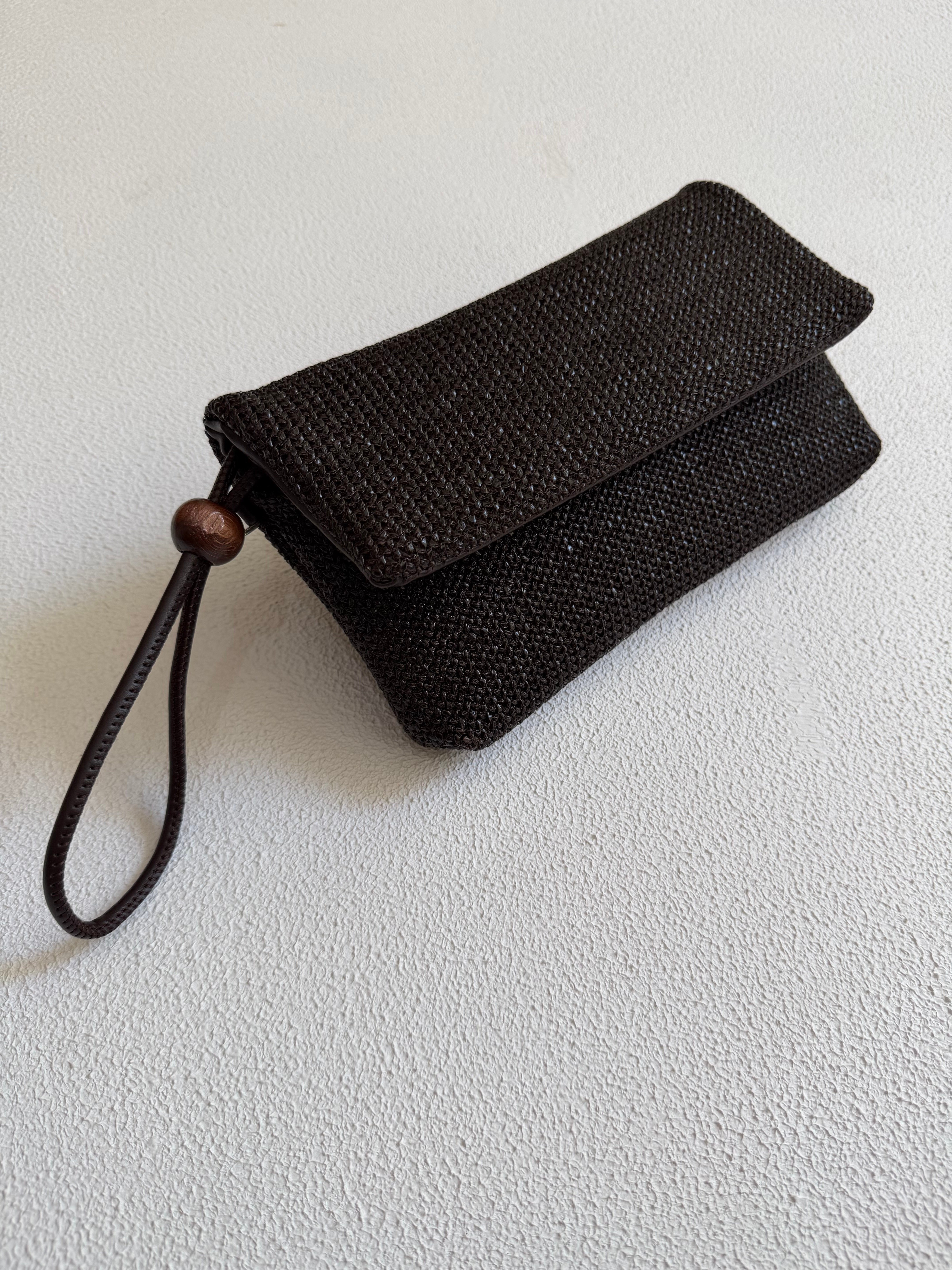 Sade Model Clutch Çanta , Portföy Çanta , El Çantası  Hasır Acı Kahve
