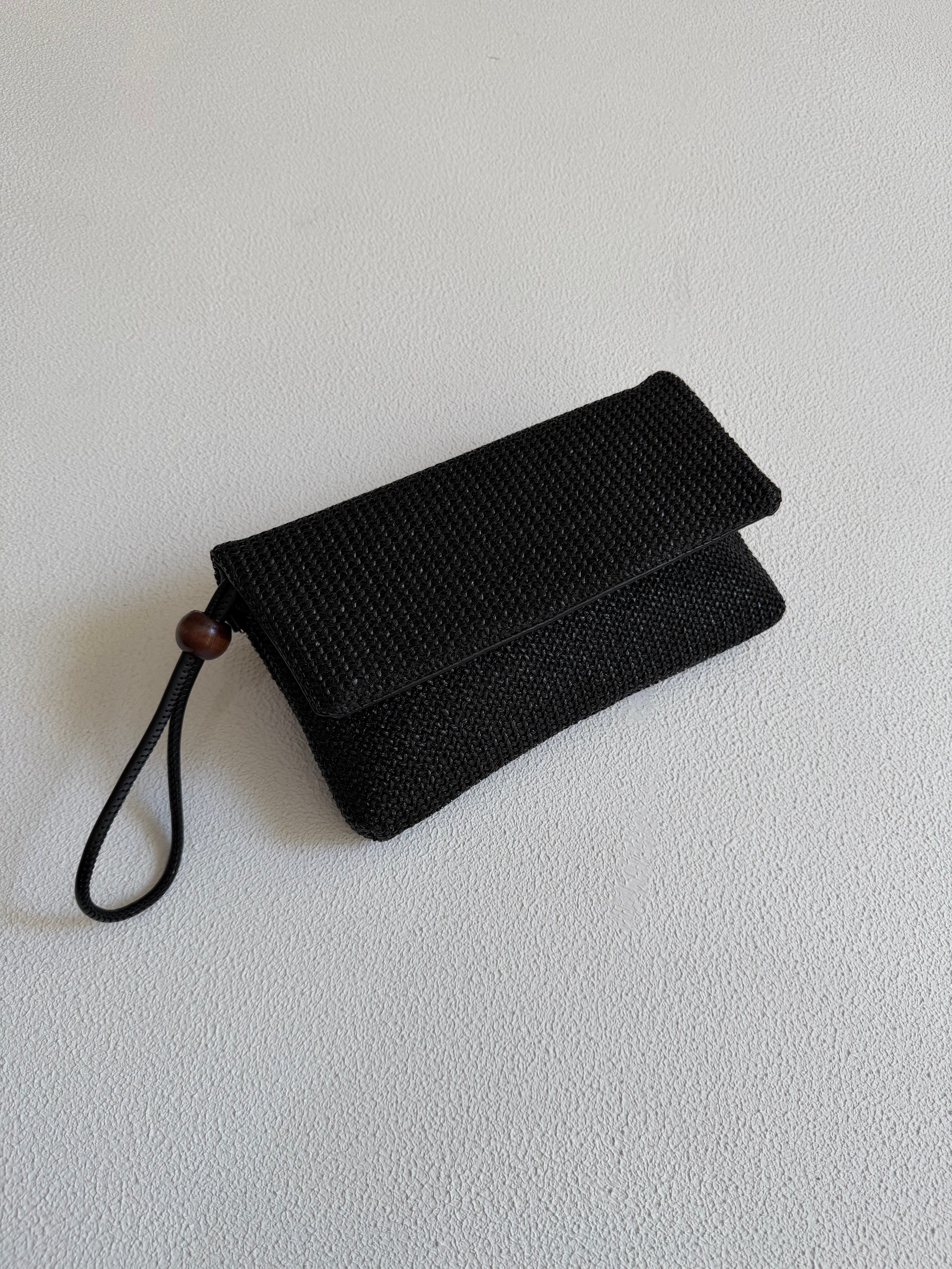 Sade Model Clutch Çanta , Portföy Çanta , El Çantası  Hasır Siyah