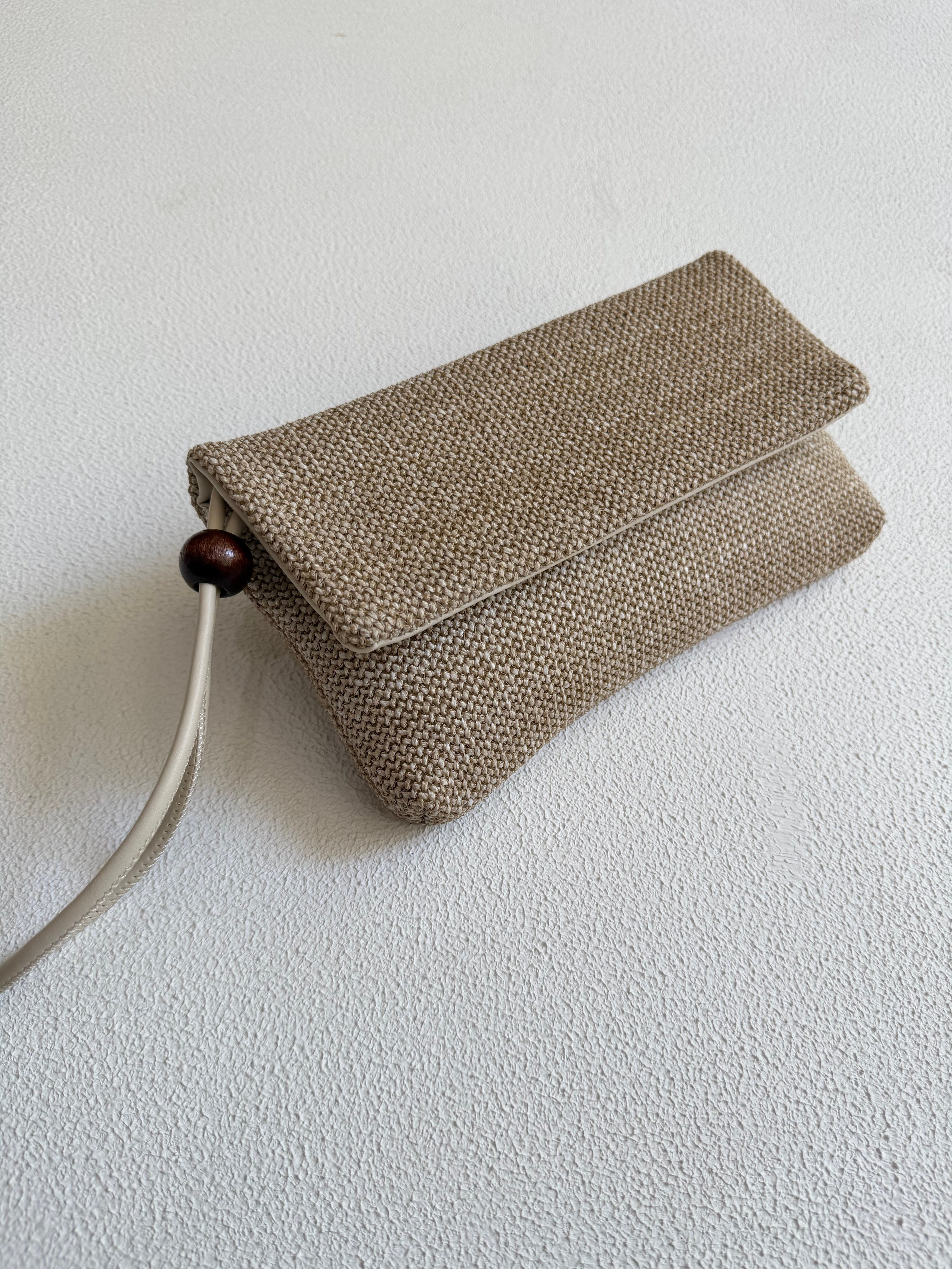 Sade Model Clutch Çanta , Portföy Çanta , El Çantası  Hasır Krem