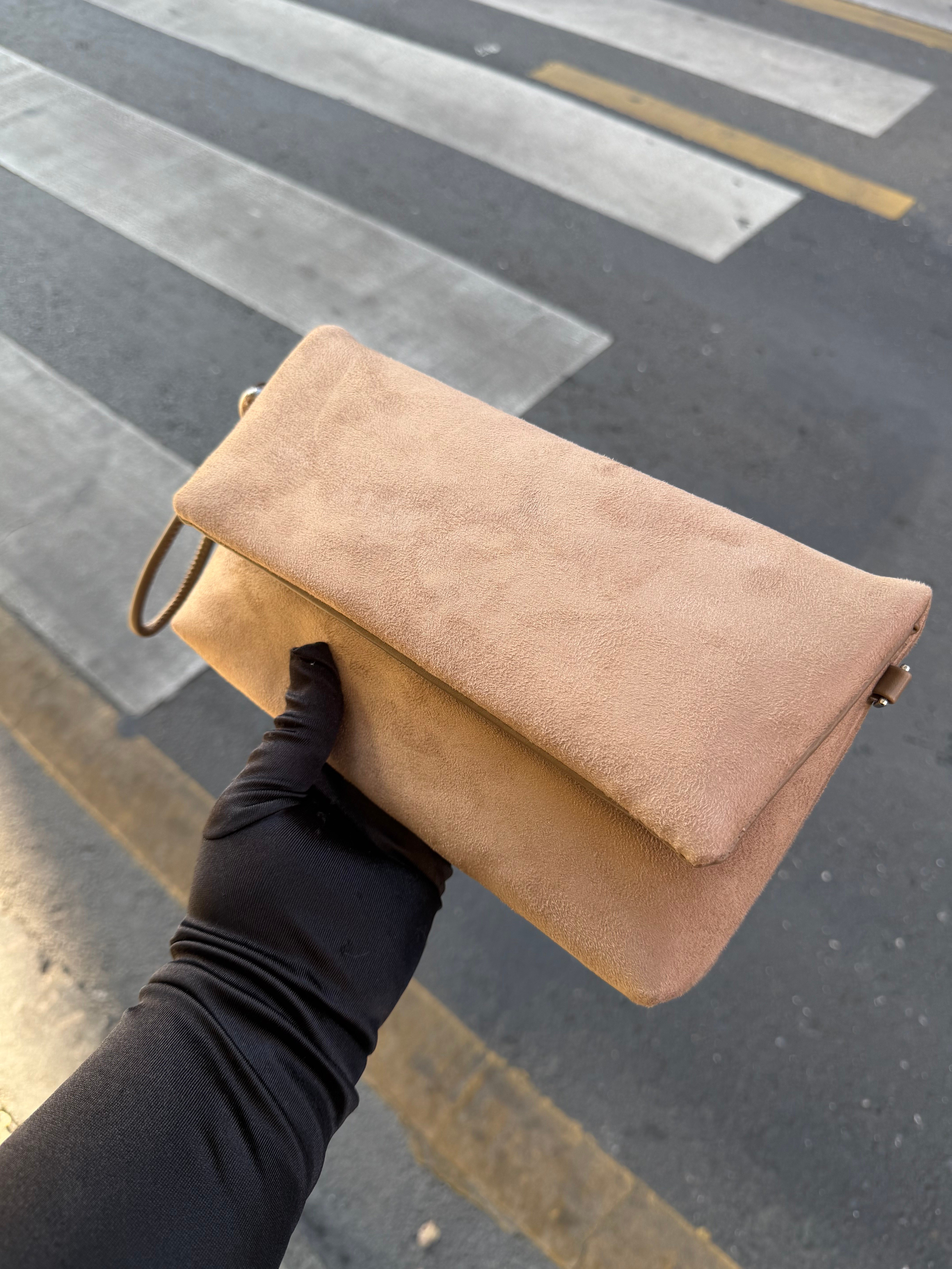 Sade Model Clutch Çanta , Portföy Çanta , El Çantası  Süet Vizon
