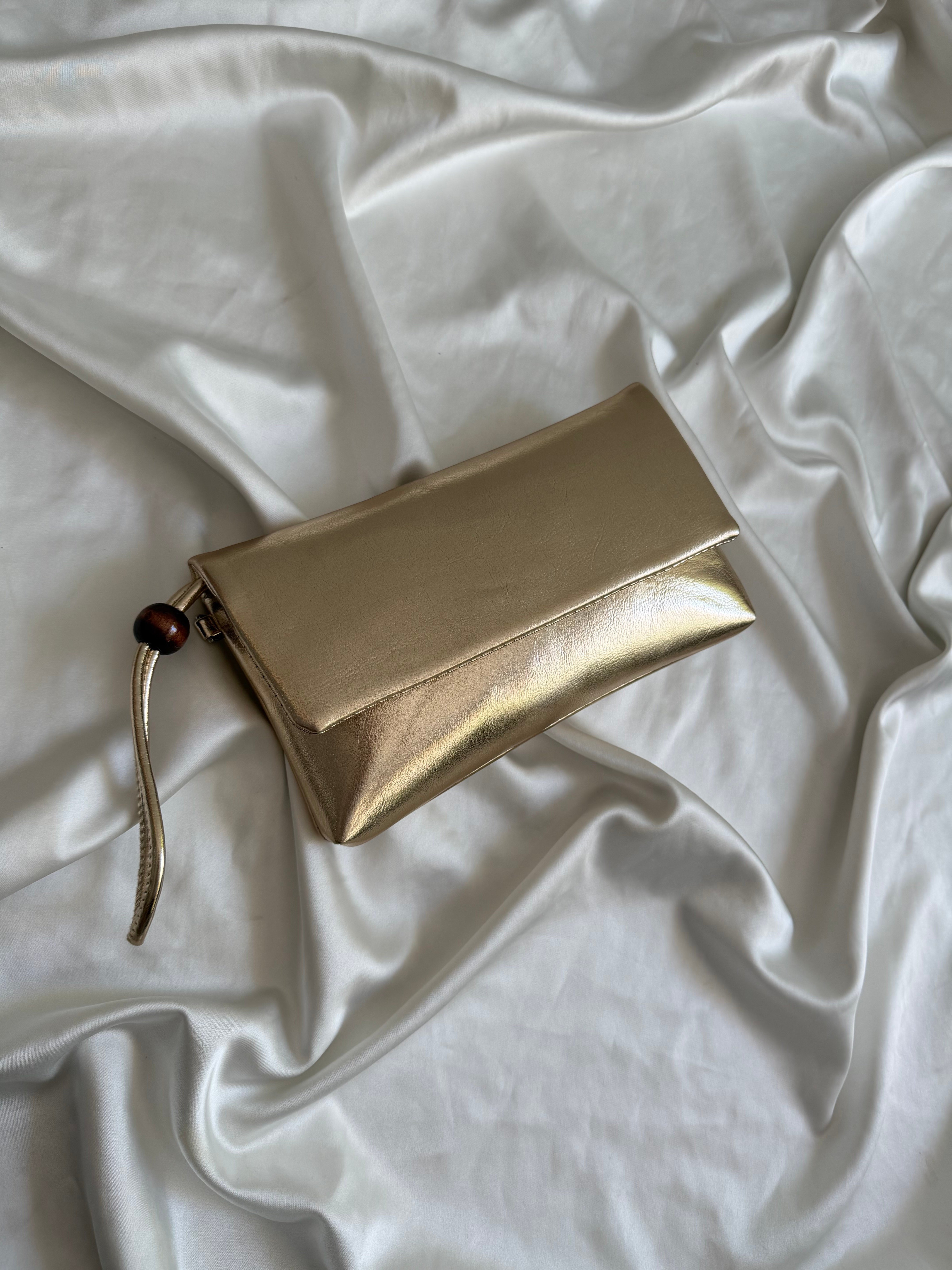 Sade Model Clutch Çanta , Portföy Çanta , El Çantası  Gold