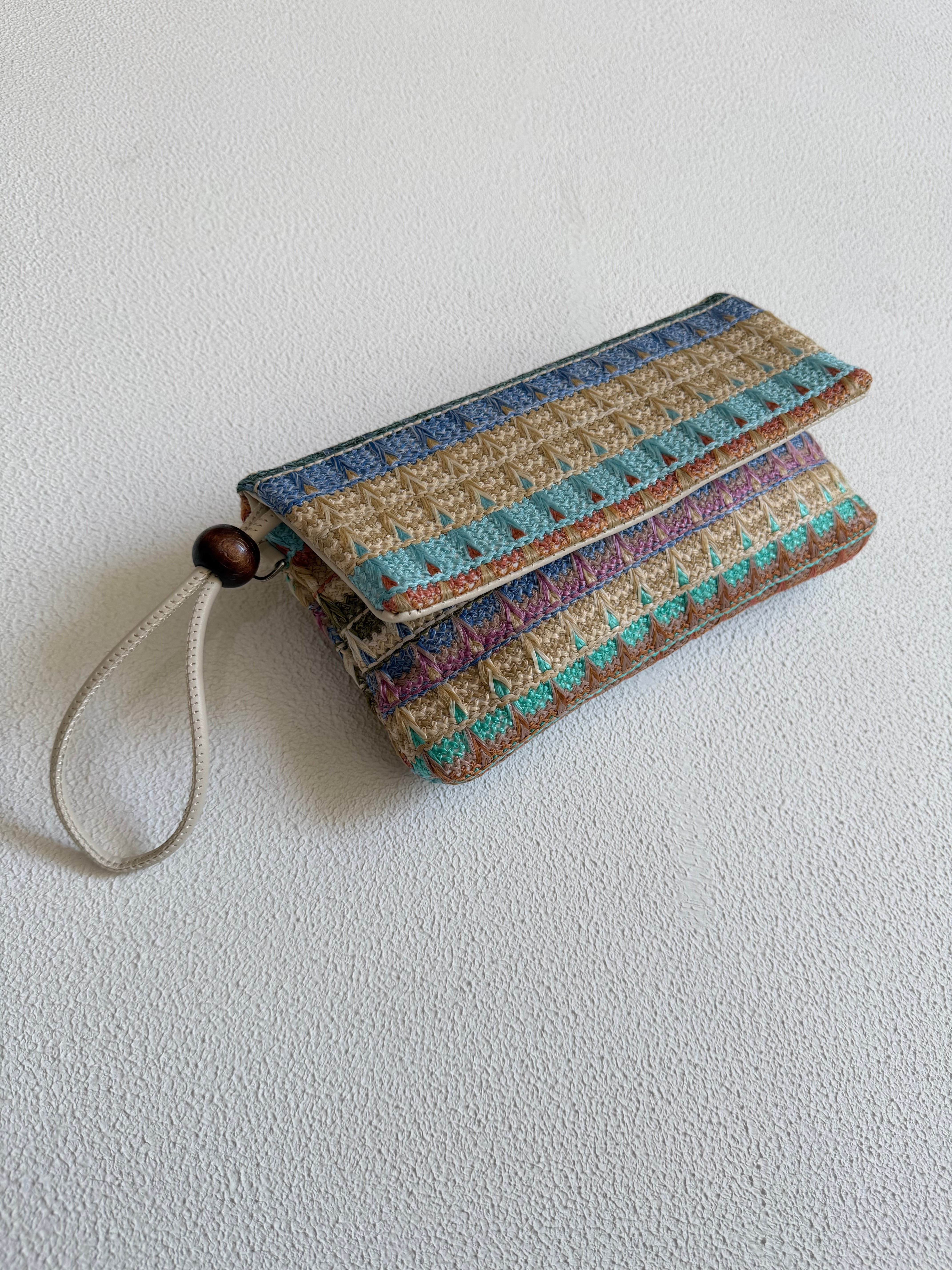 Sade Model Clutch Çanta , Portföy Çanta , El Çantası  Hasır Renkli