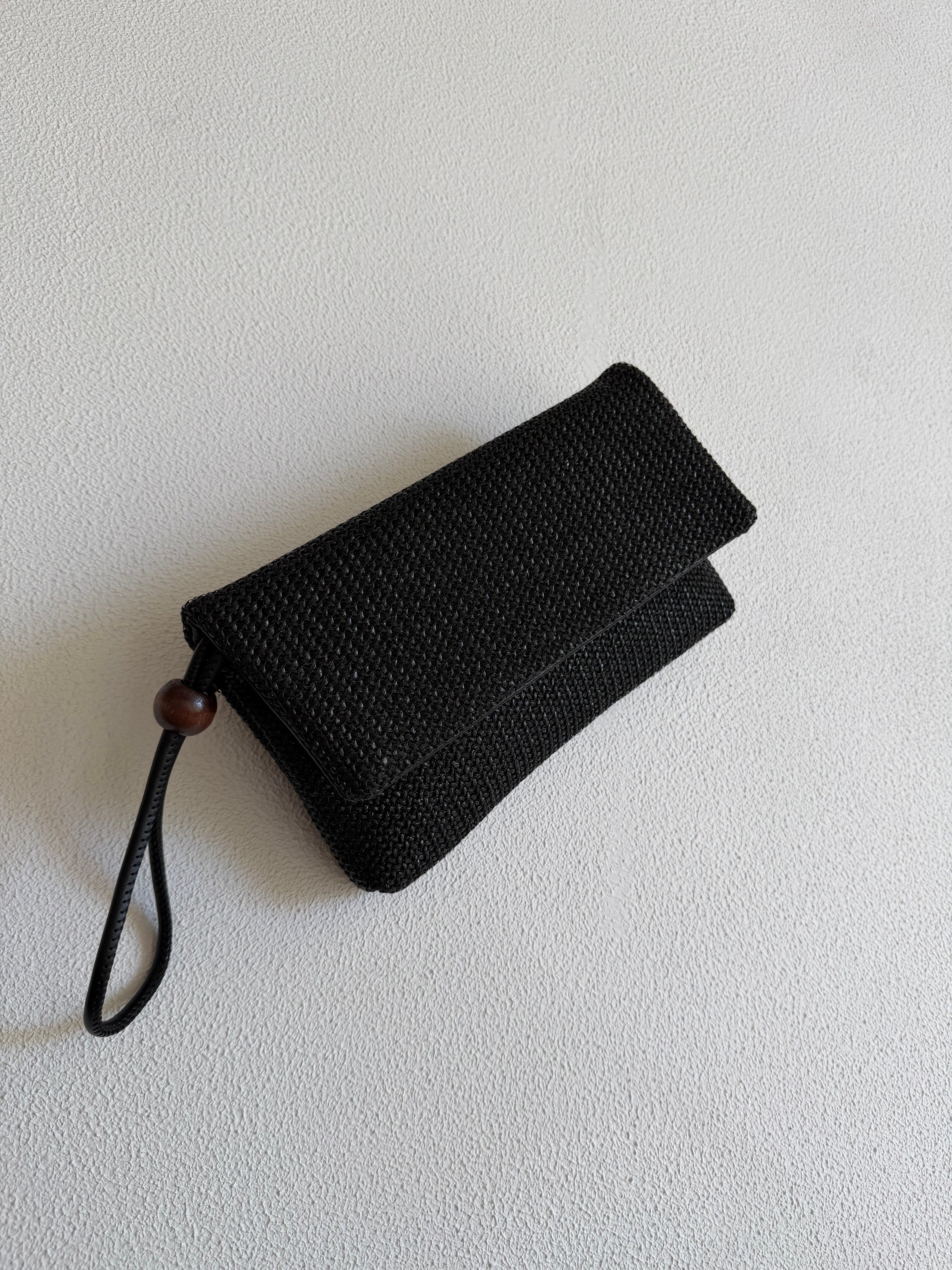 Sade Model Clutch Çanta , Portföy Çanta , El Çantası  Hasır Siyah