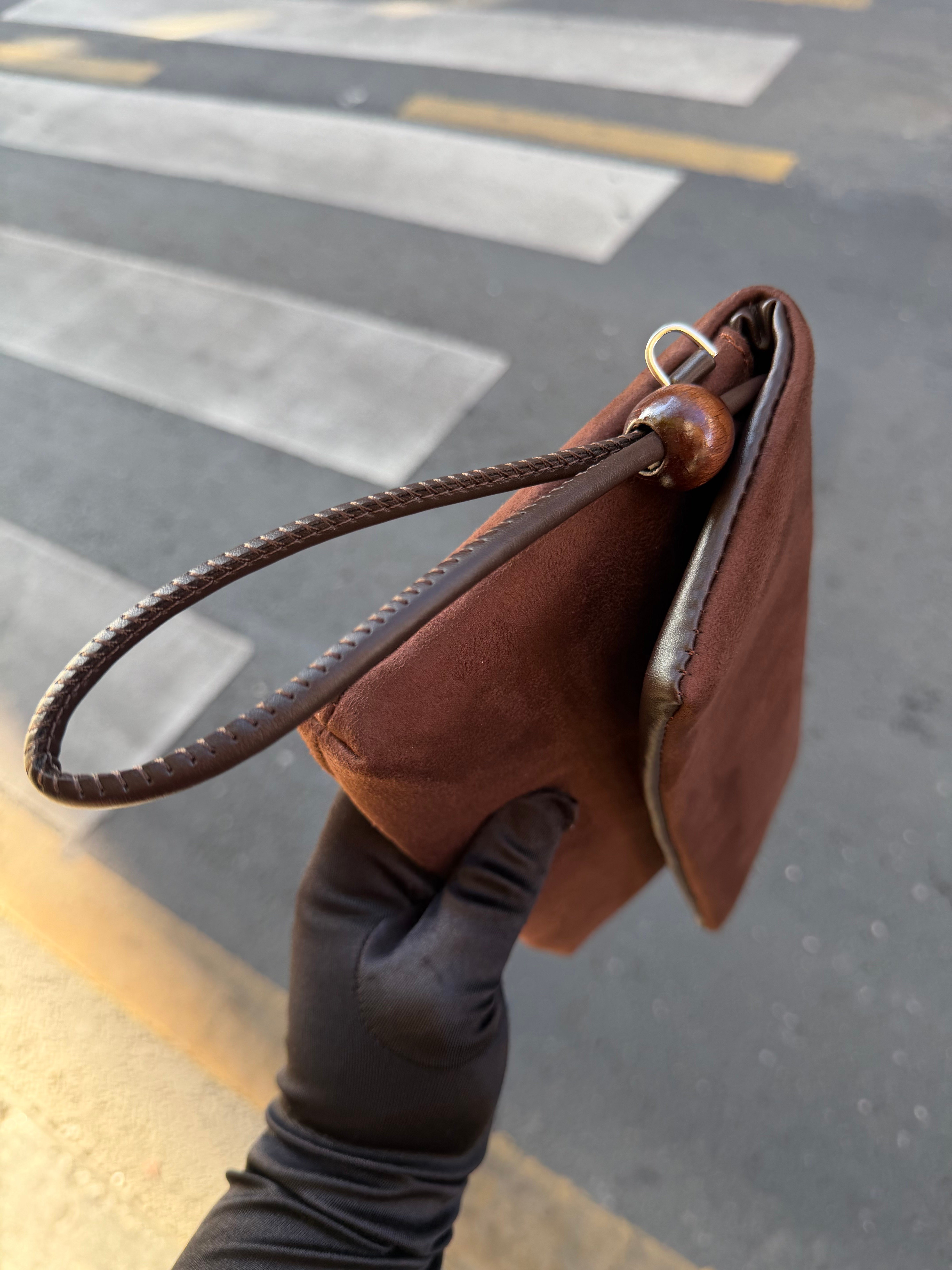 Sade Model Clutch Çanta , Portföy Çanta , El Çantası  Süet Acı Kahve