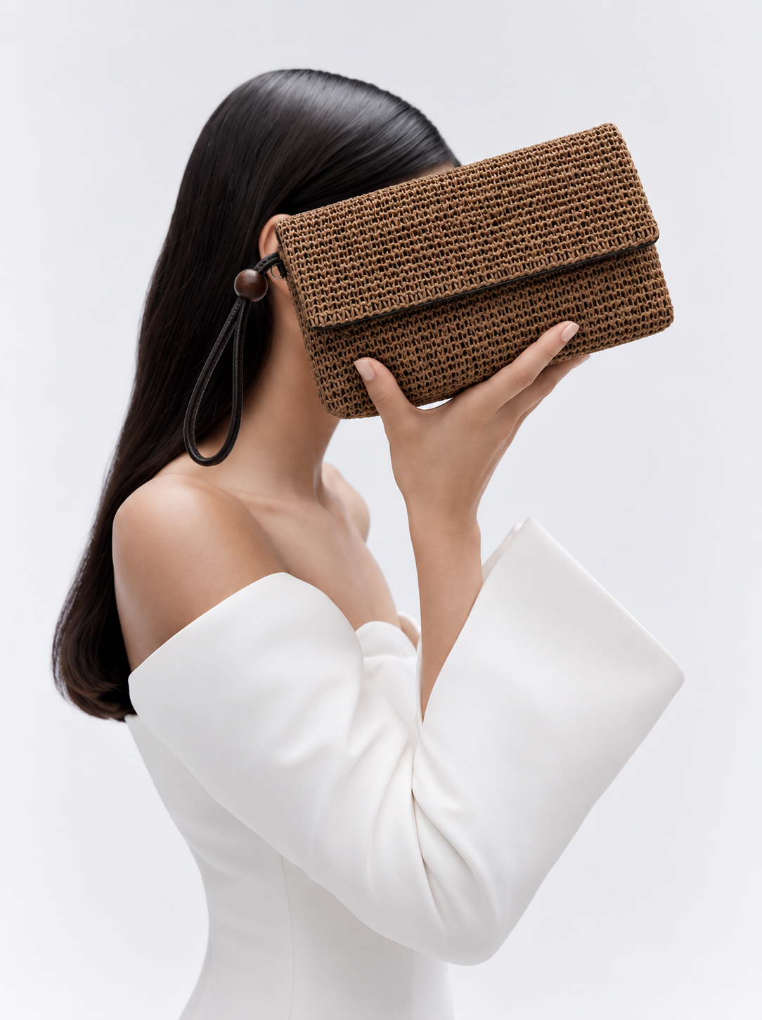 Sade Model Clutch Çanta , Portföy Çanta , El Çantası  Hasır Cam Kırığı Siyah