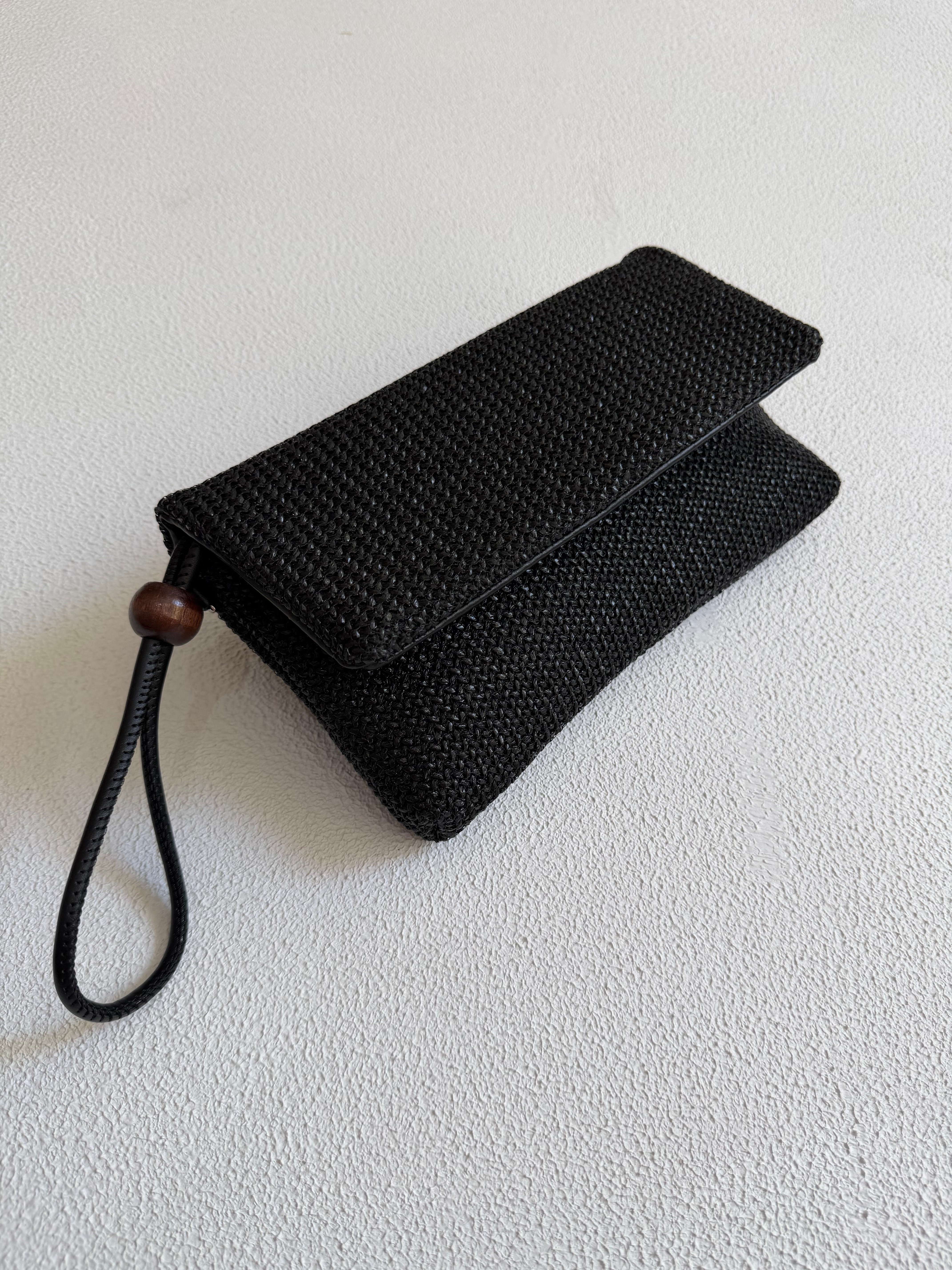 Sade Model Clutch Çanta , Portföy Çanta , El Çantası  Hasır Siyah