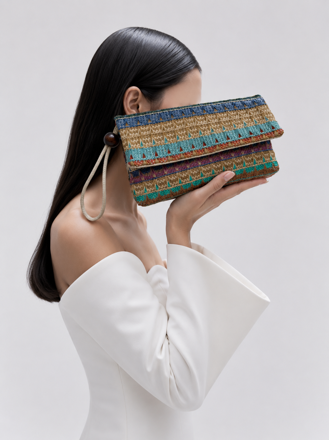 Sade Model Clutch Çanta , Portföy Çanta , El Çantası  Hasır Renkli