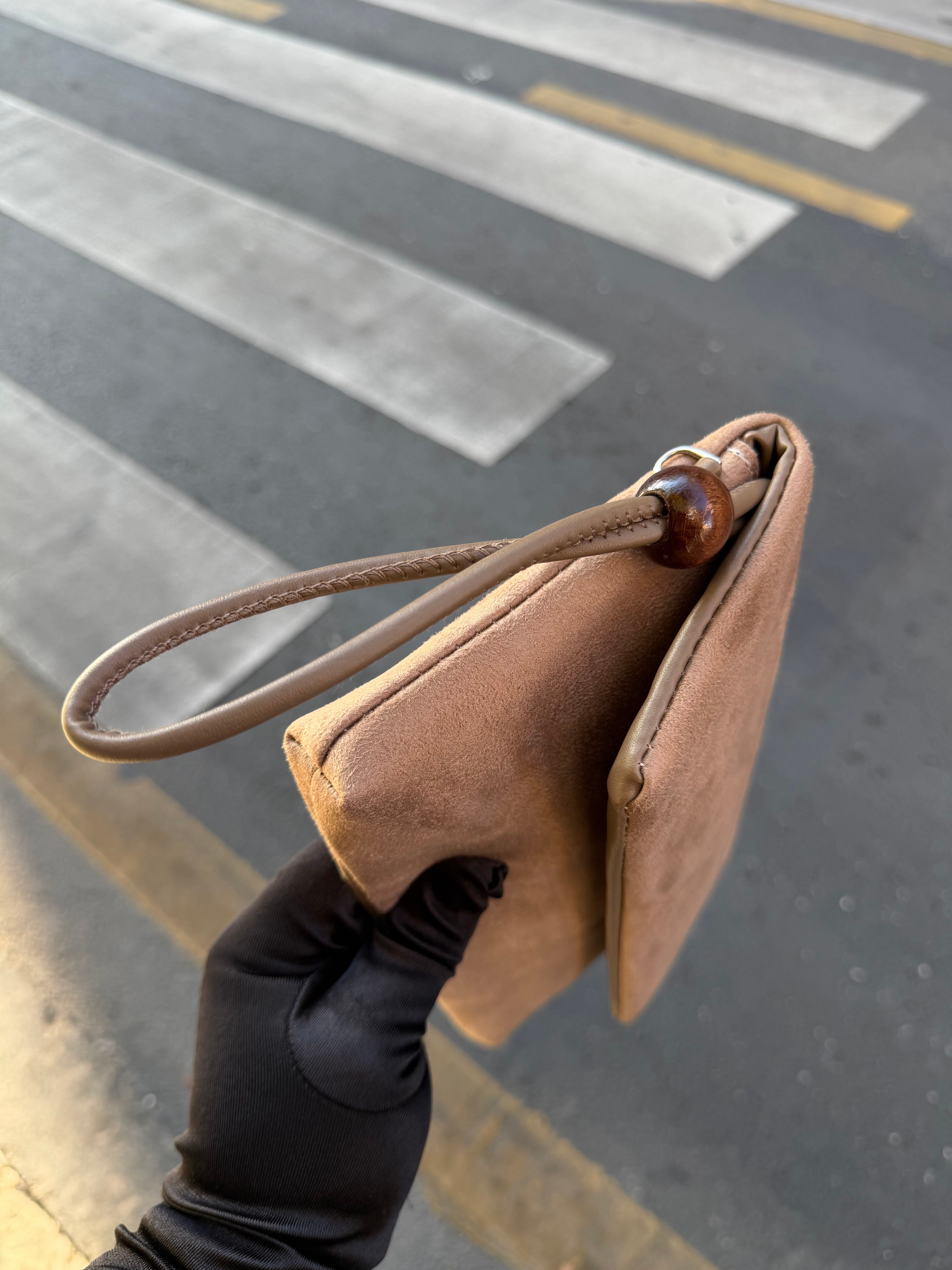 Sade Model Clutch Çanta , Portföy Çanta , El Çantası  Süet Vizon