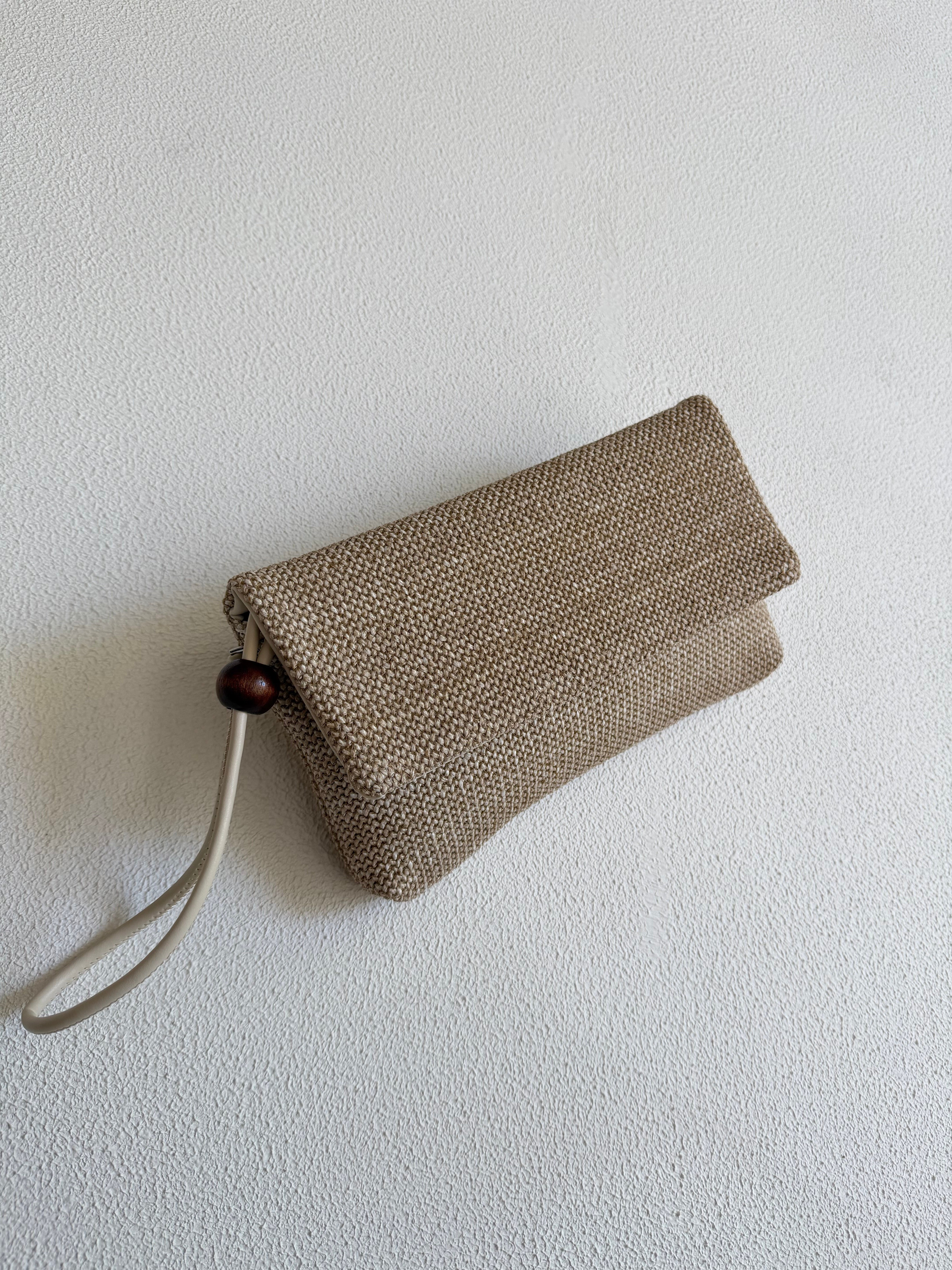 Sade Model Clutch Çanta , Portföy Çanta , El Çantası  Hasır Krem