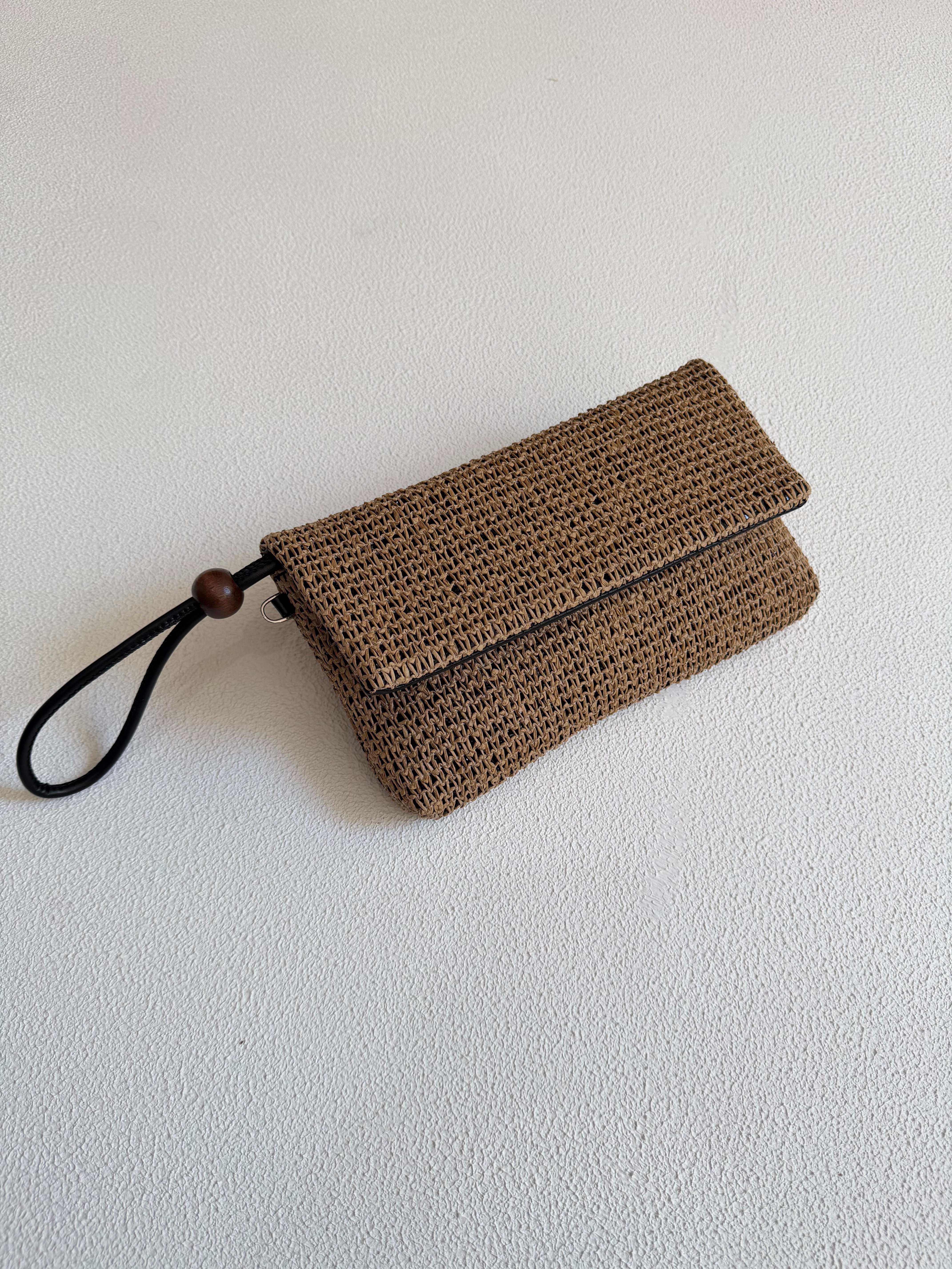 Sade Model Clutch Çanta , Portföy Çanta , El Çantası  Hasır Cam Kırığı Siyah