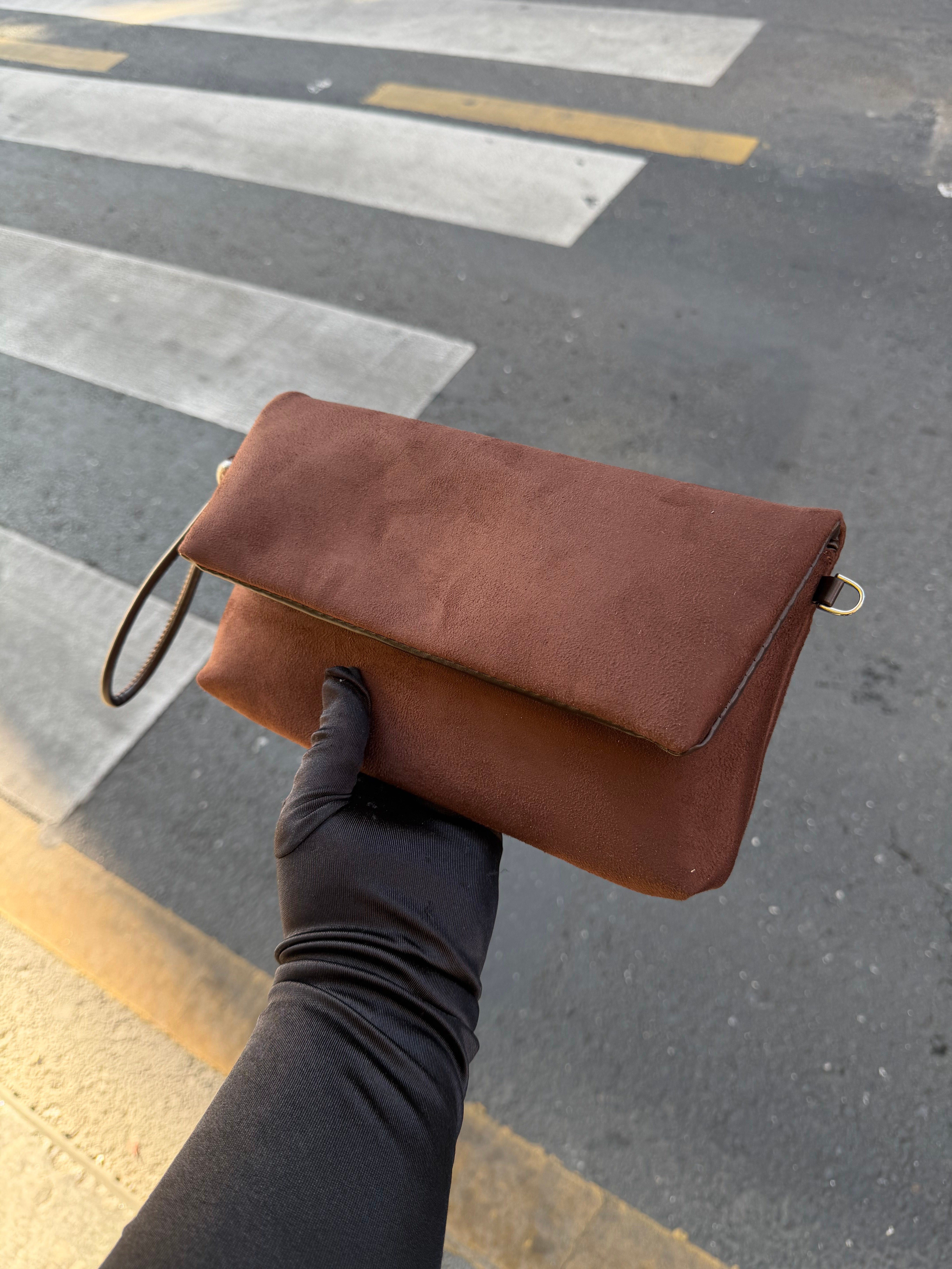Sade Model Clutch Çanta , Portföy Çanta , El Çantası  Süet Acı Kahve