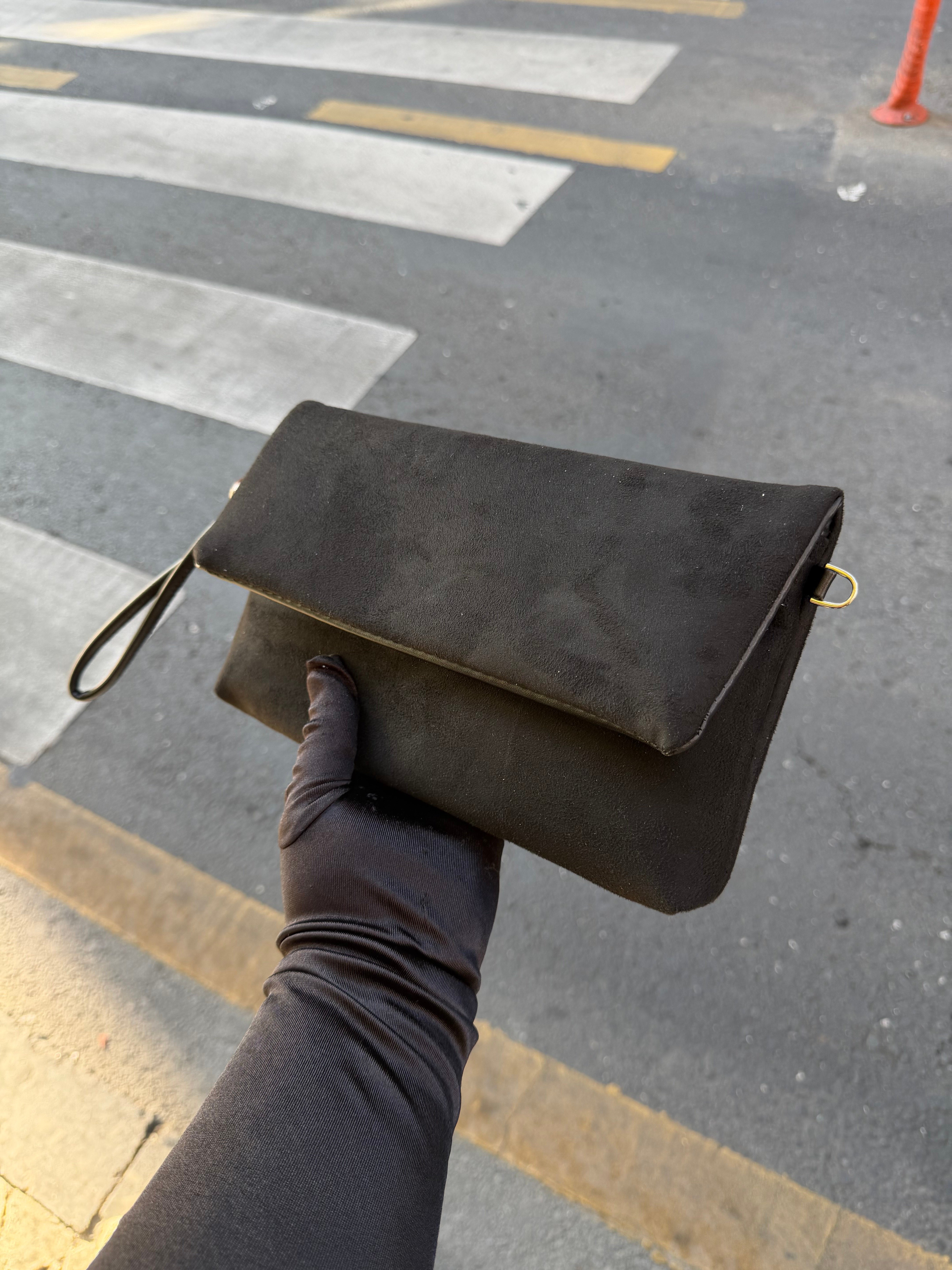 Sade Model Clutch Çanta , Portföy Çanta , El Çantası  Süet Siyah