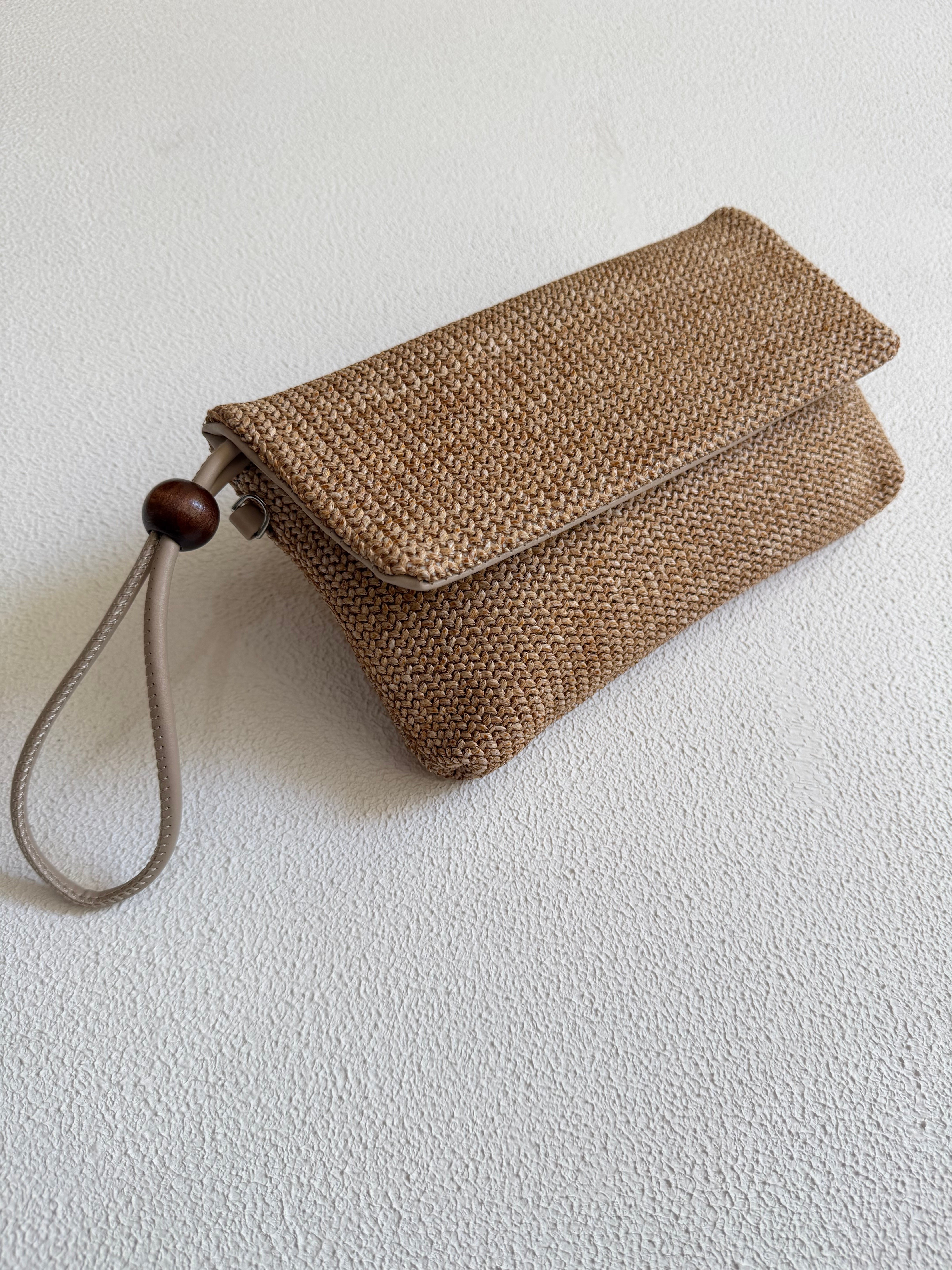 Sade Model Clutch Çanta , Portföy Çanta , El Çantası  Hasır Vizon