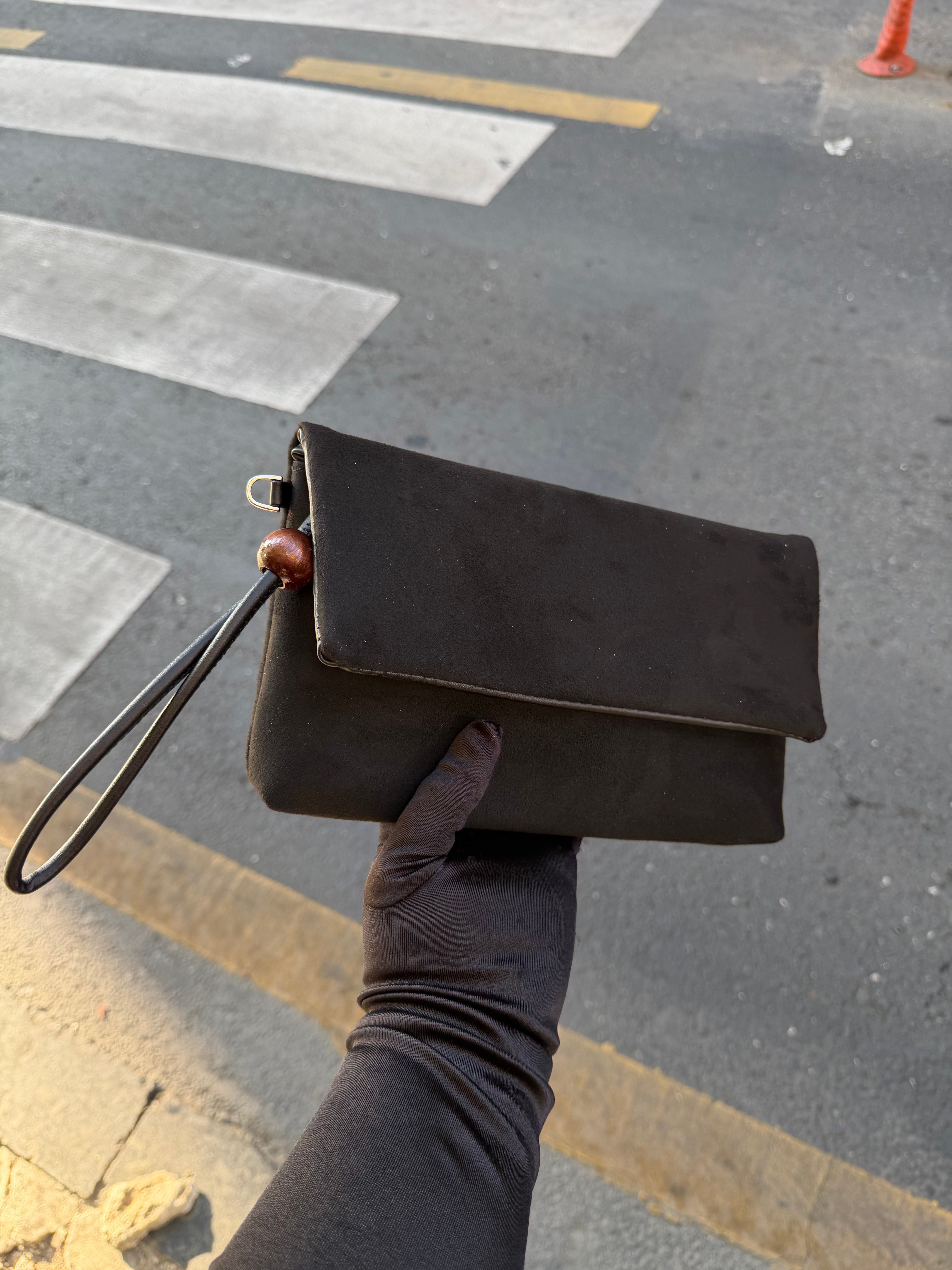 Sade Model Clutch Çanta , Portföy Çanta , El Çantası  Süet Siyah