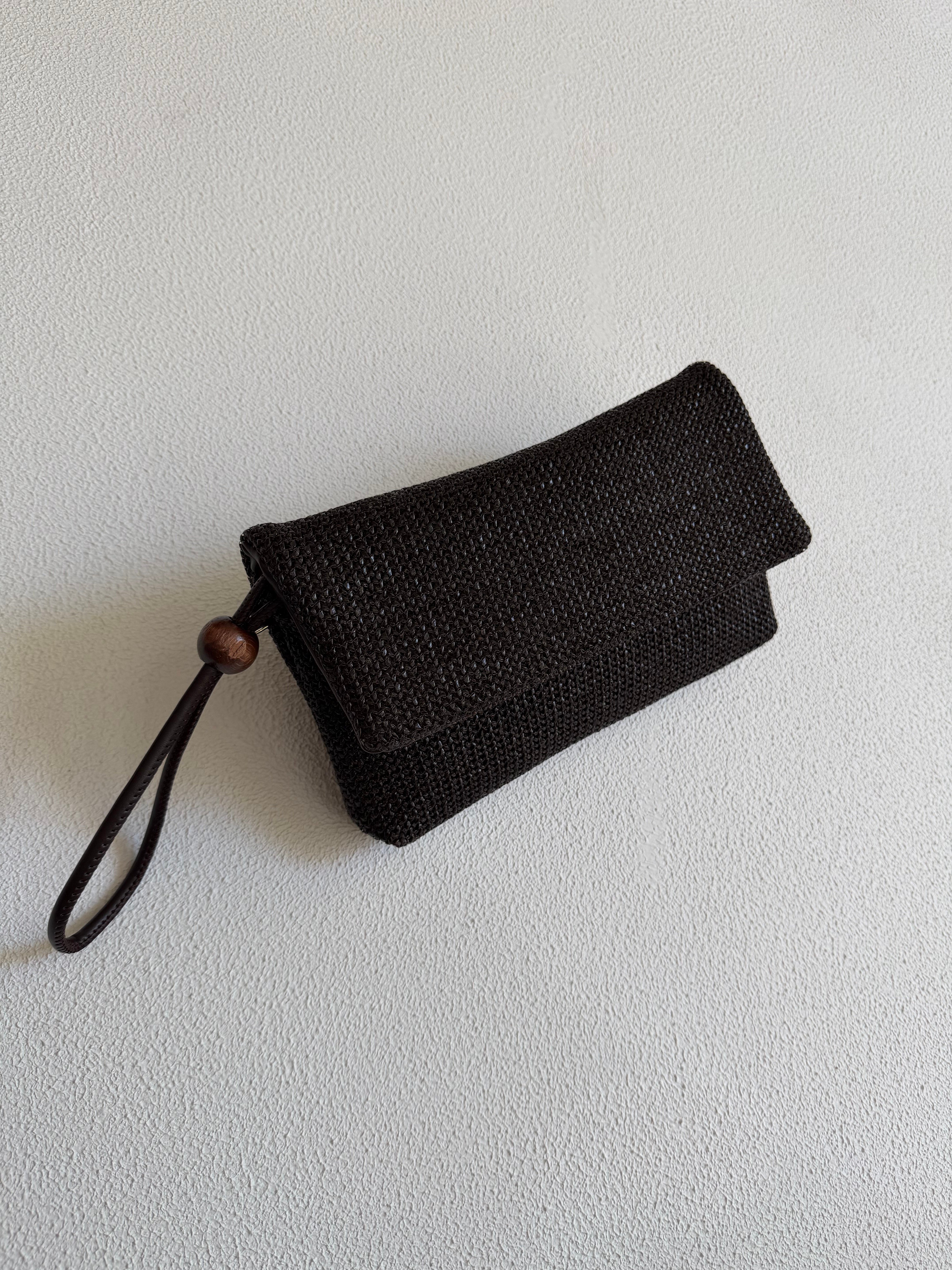 Sade Model Clutch Çanta , Portföy Çanta , El Çantası  Hasır Acı Kahve