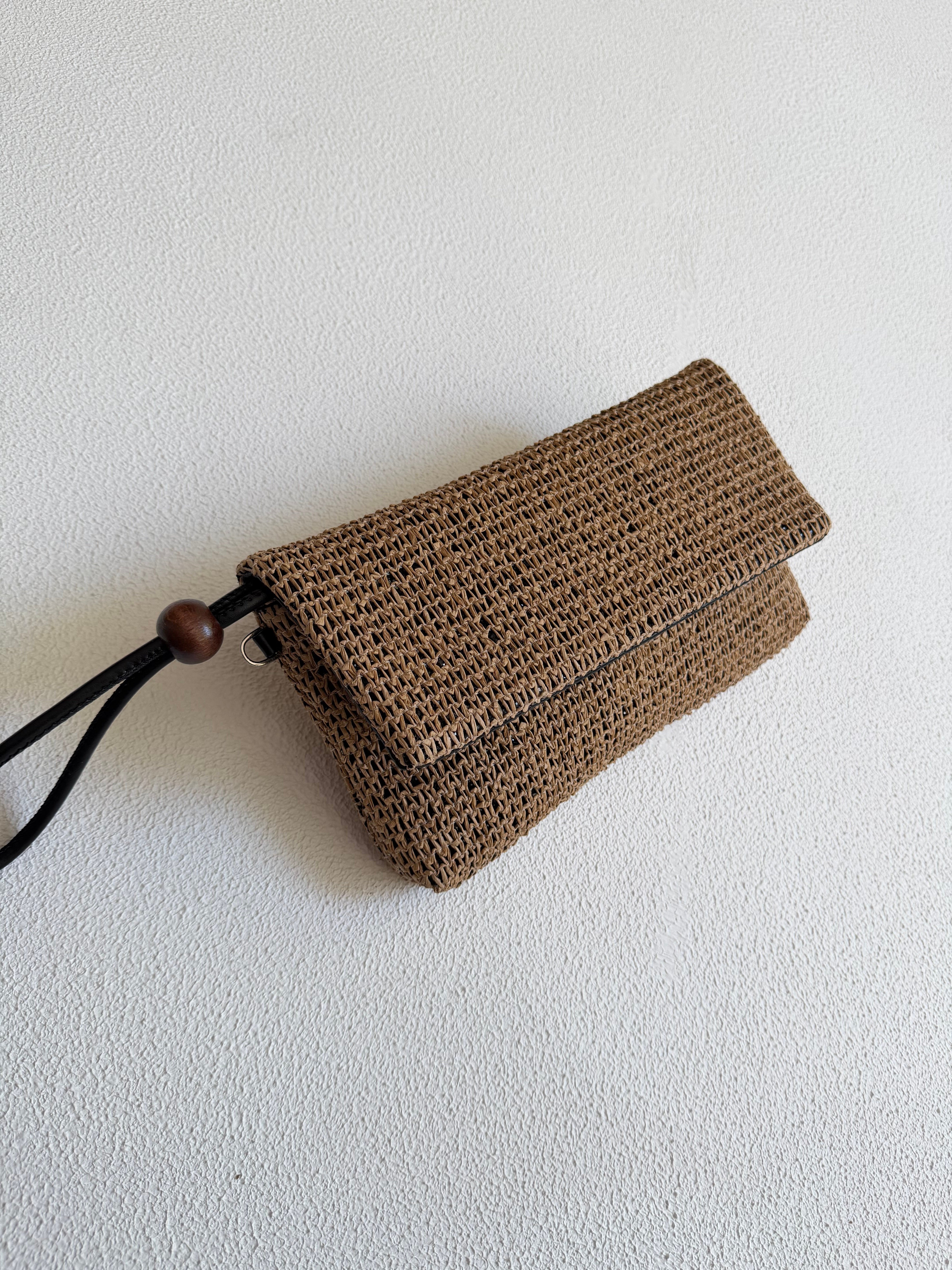 Sade Model Clutch Çanta , Portföy Çanta , El Çantası  Hasır Cam Kırığı Siyah