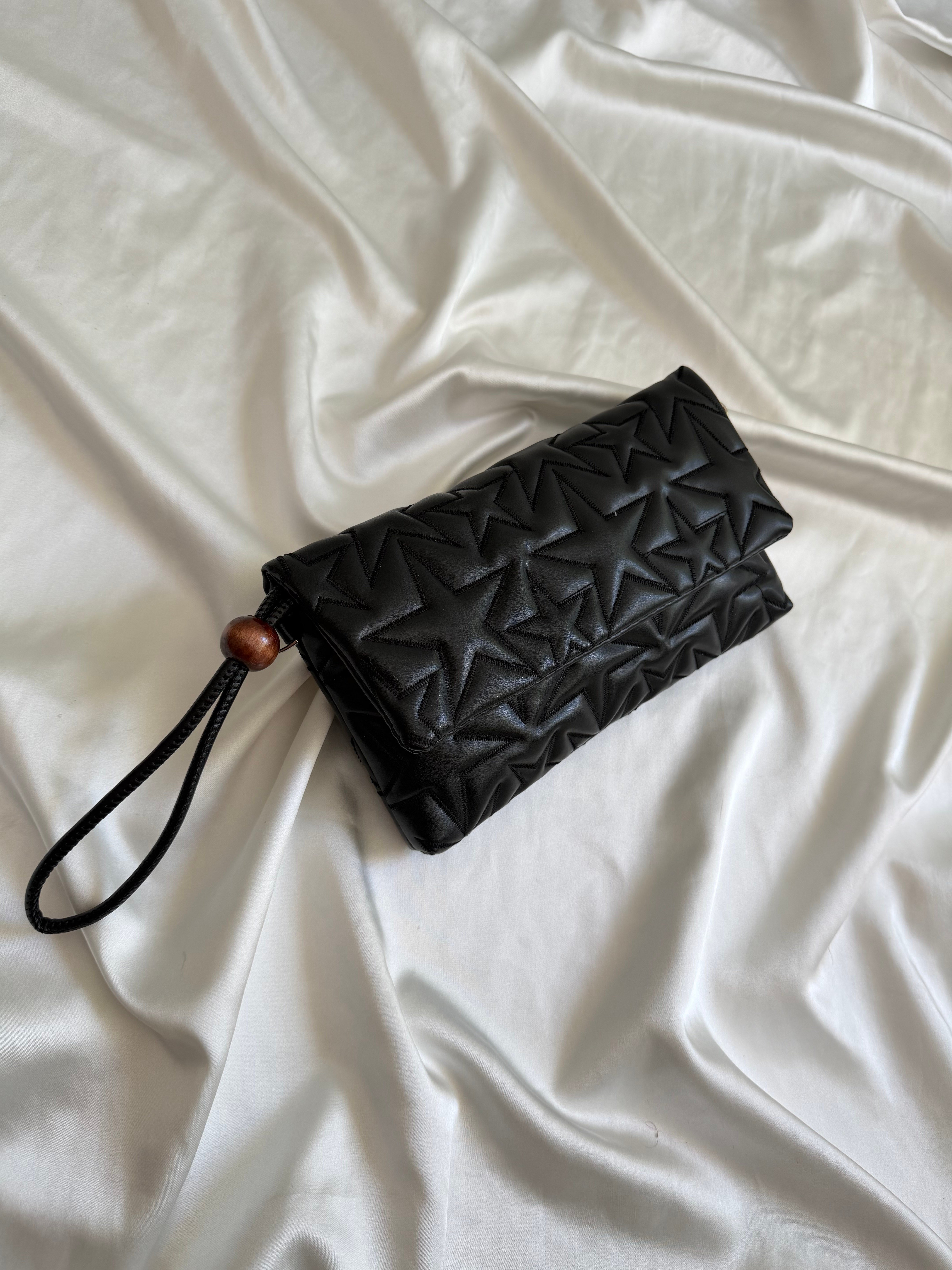 Star Kapaklı Model Clutch Çanta , Portföy Çanta , El Çantası  Siyah