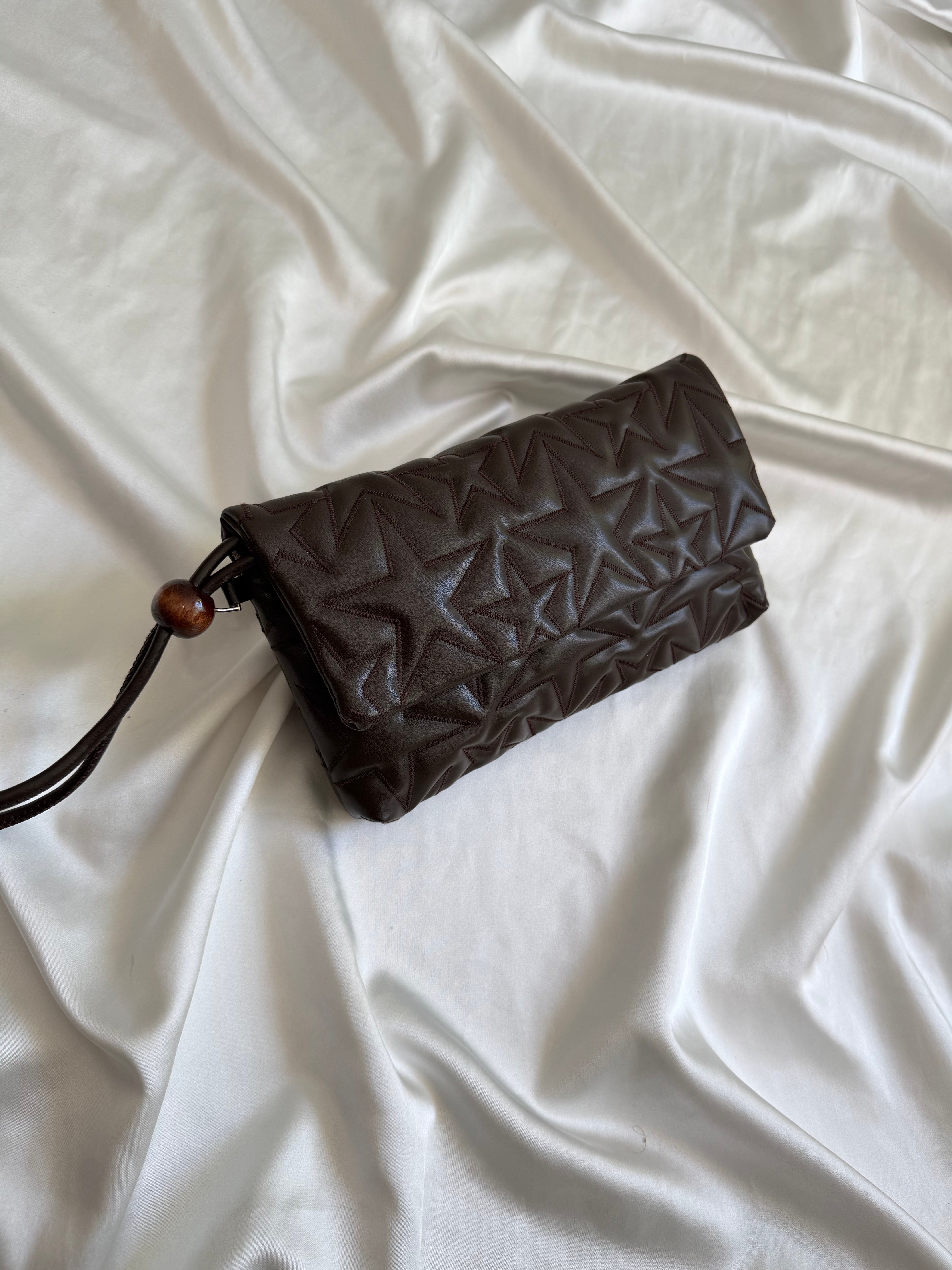 Star Kapaklı Model Clutch Çanta , Portföy Çanta , El Çantası  Acı Kahve