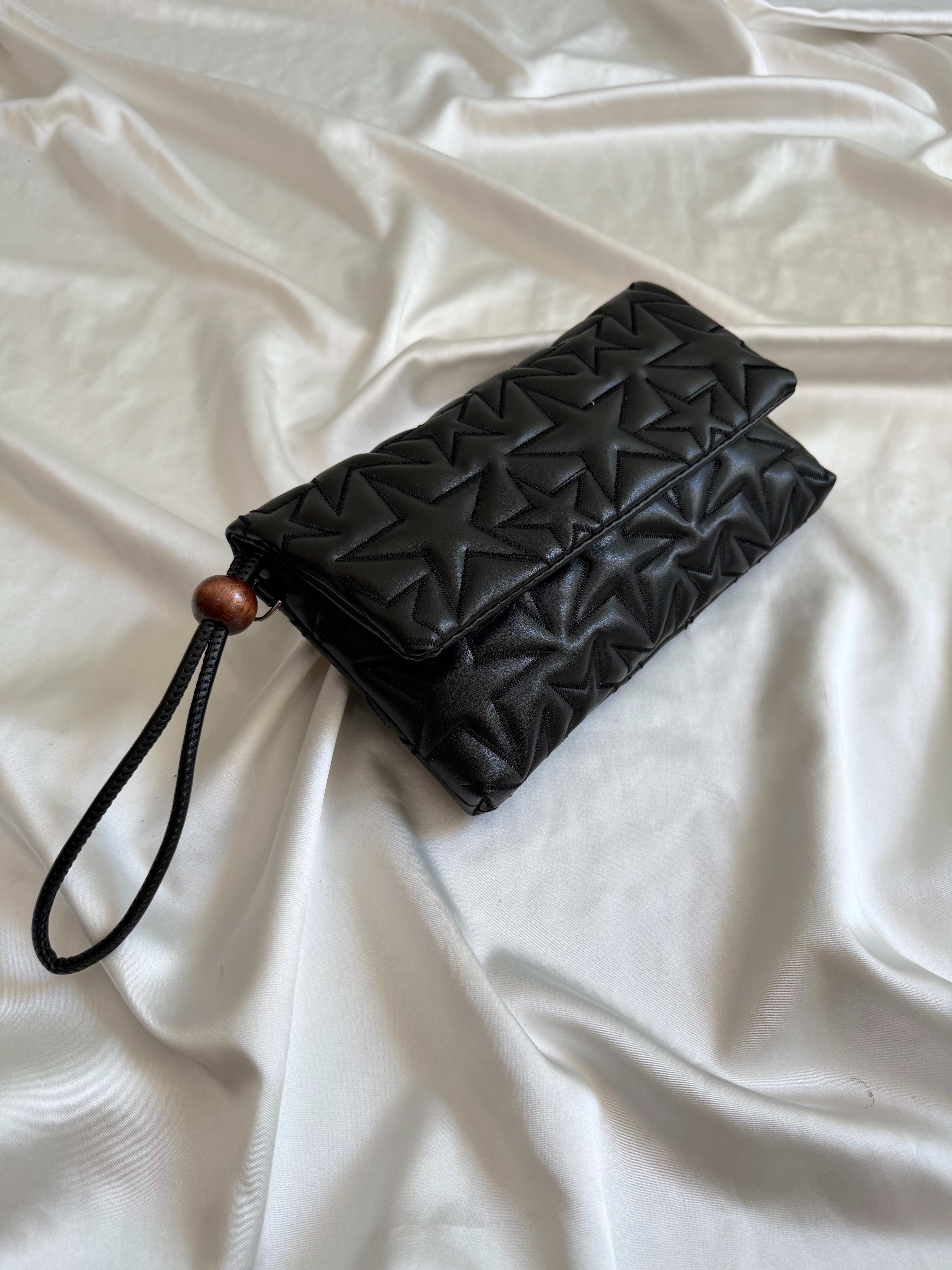 Star Kapaklı Model Clutch Çanta , Portföy Çanta , El Çantası  Siyah