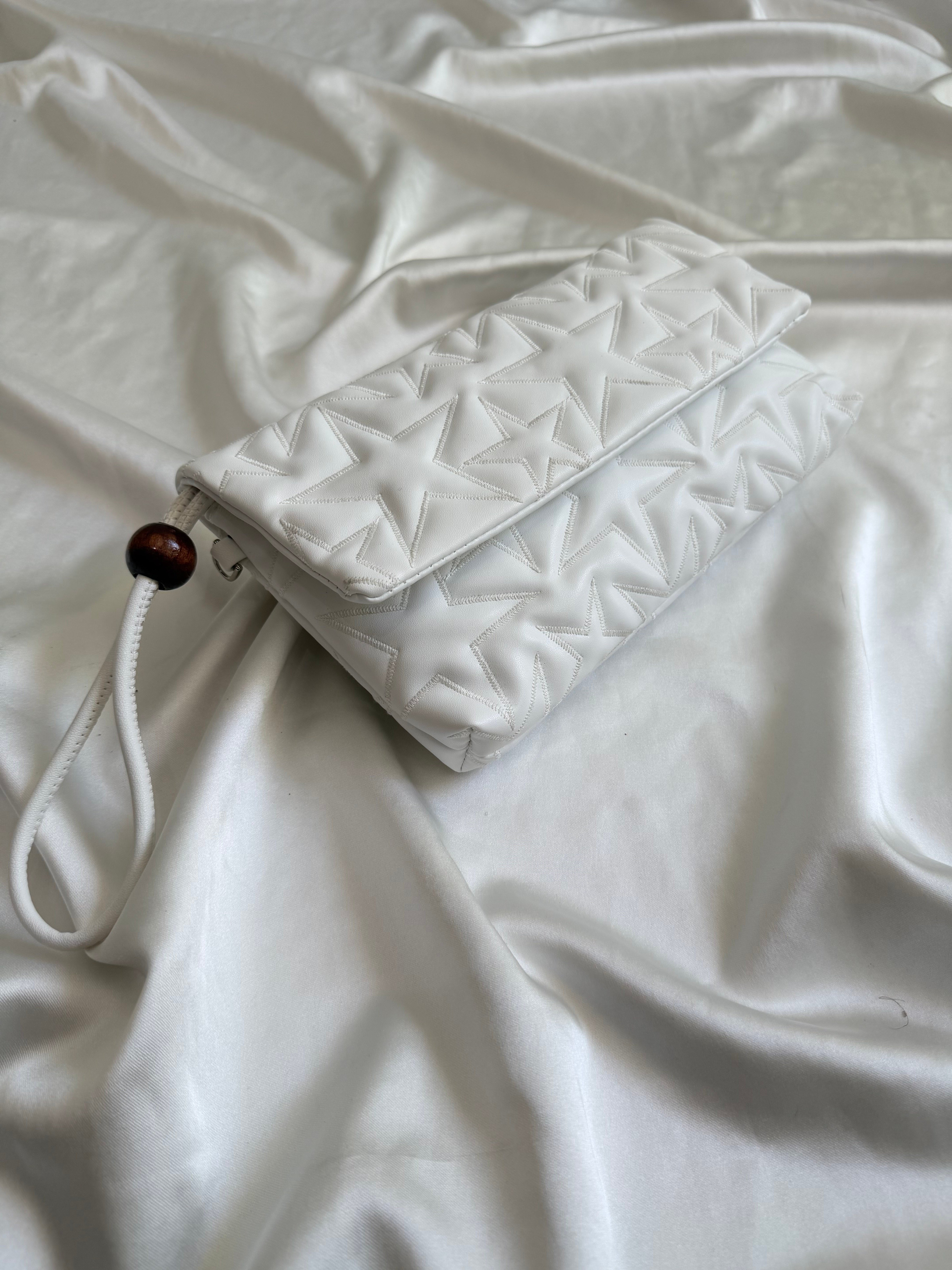 Star Kapaklı Model Clutch Çanta , Portföy Çanta , El Çantası  Beyaz